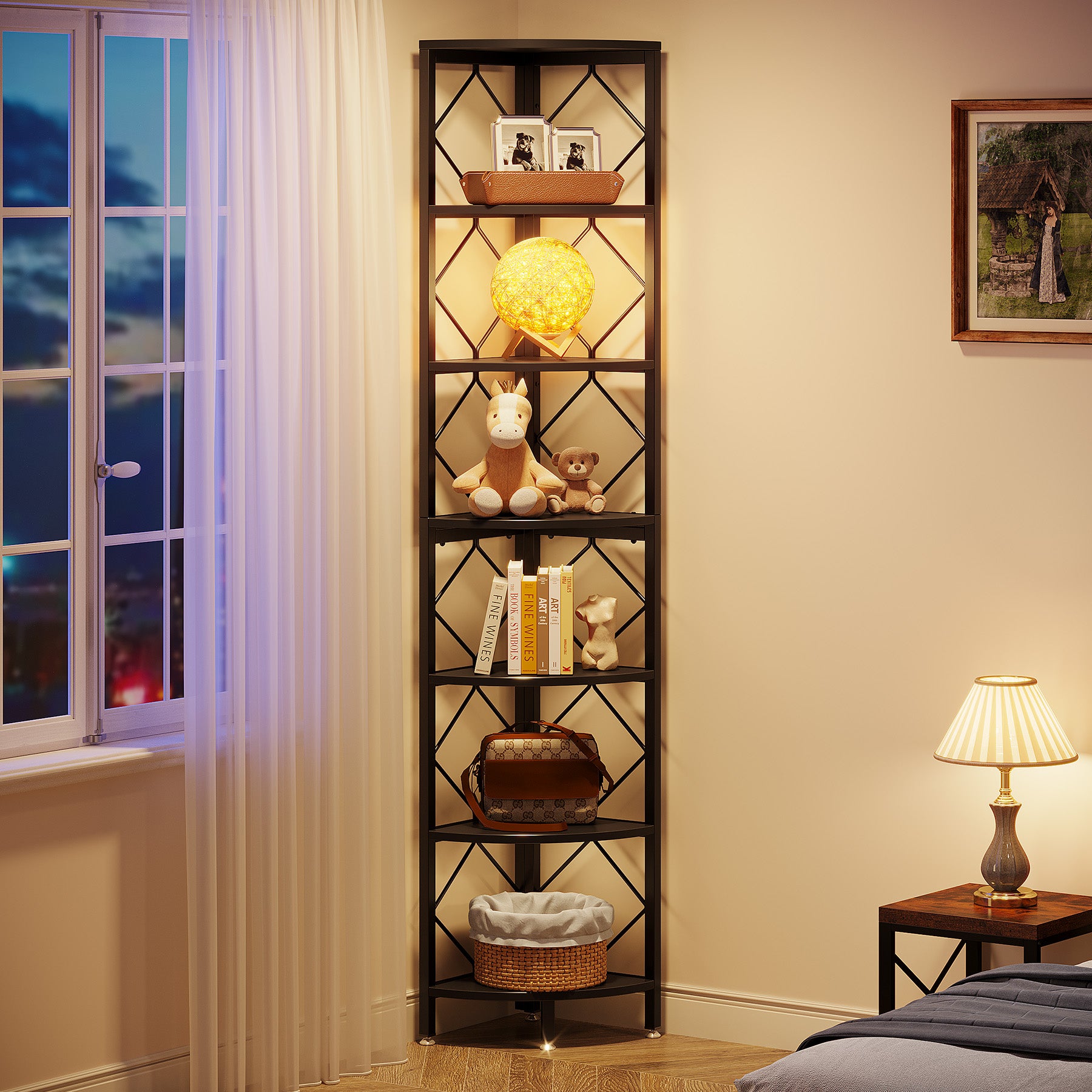 7-Tier Corner Shelf, 78.7" Corner Bookcase Slim Corner Storage Rack