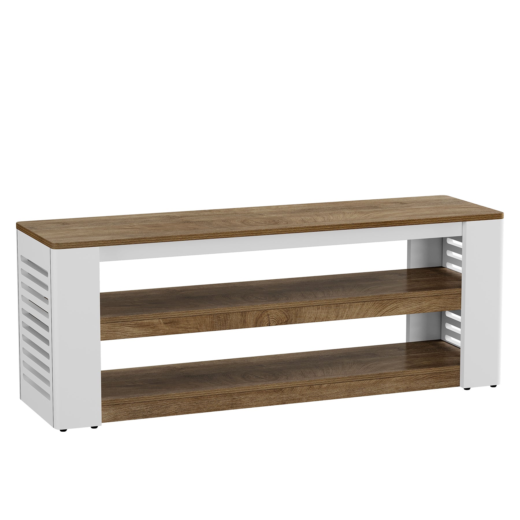 63" Farmhouse TV Stand, Entertainment Center with 3-Tier Storage Shelves for 75" TV