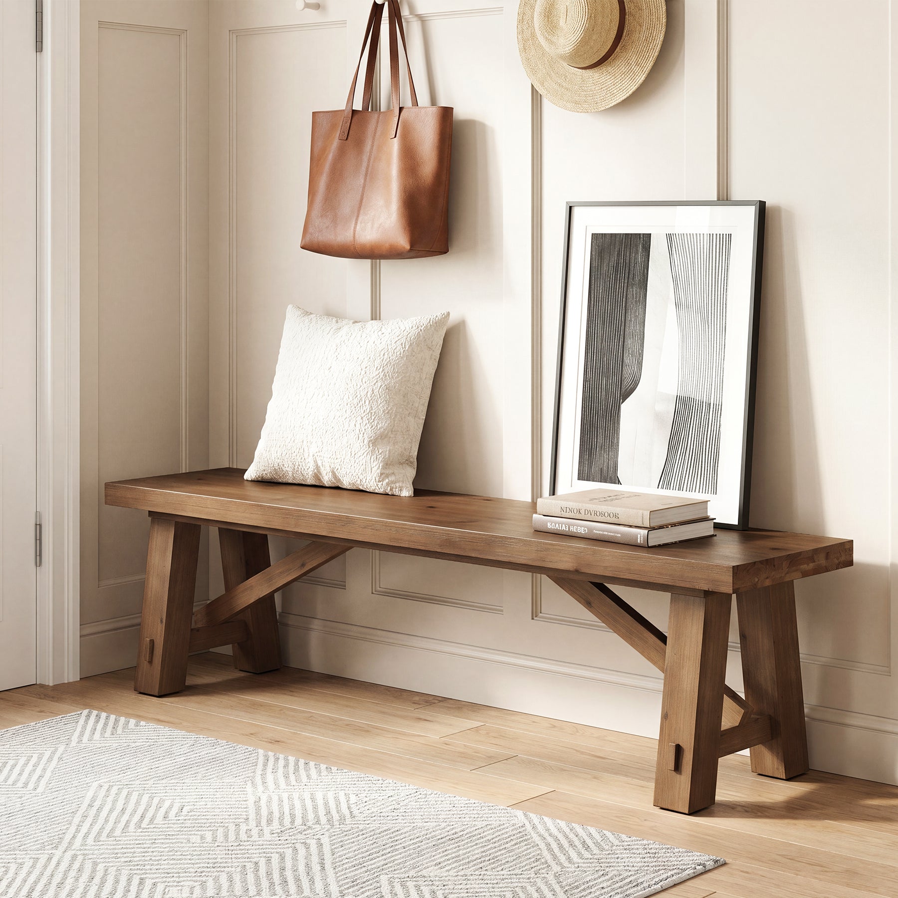 71" Solid Wood Entryway Bench, Narrow Shoe Bench End of Bed Bench for Hallway