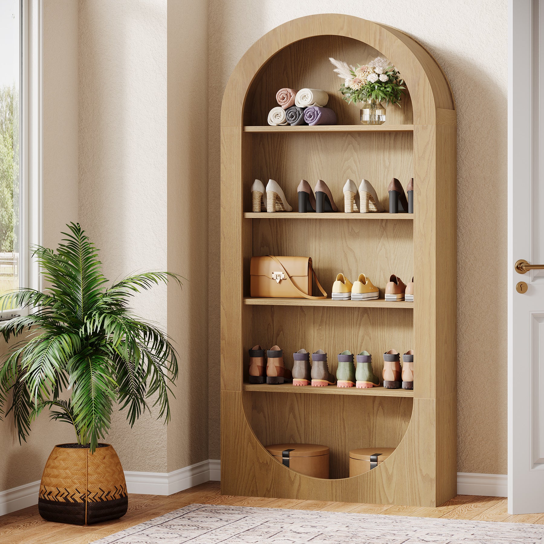 70.9" Shoe Rack, 5-Tier Arched Open Shoe Cabinet Storage Organizer