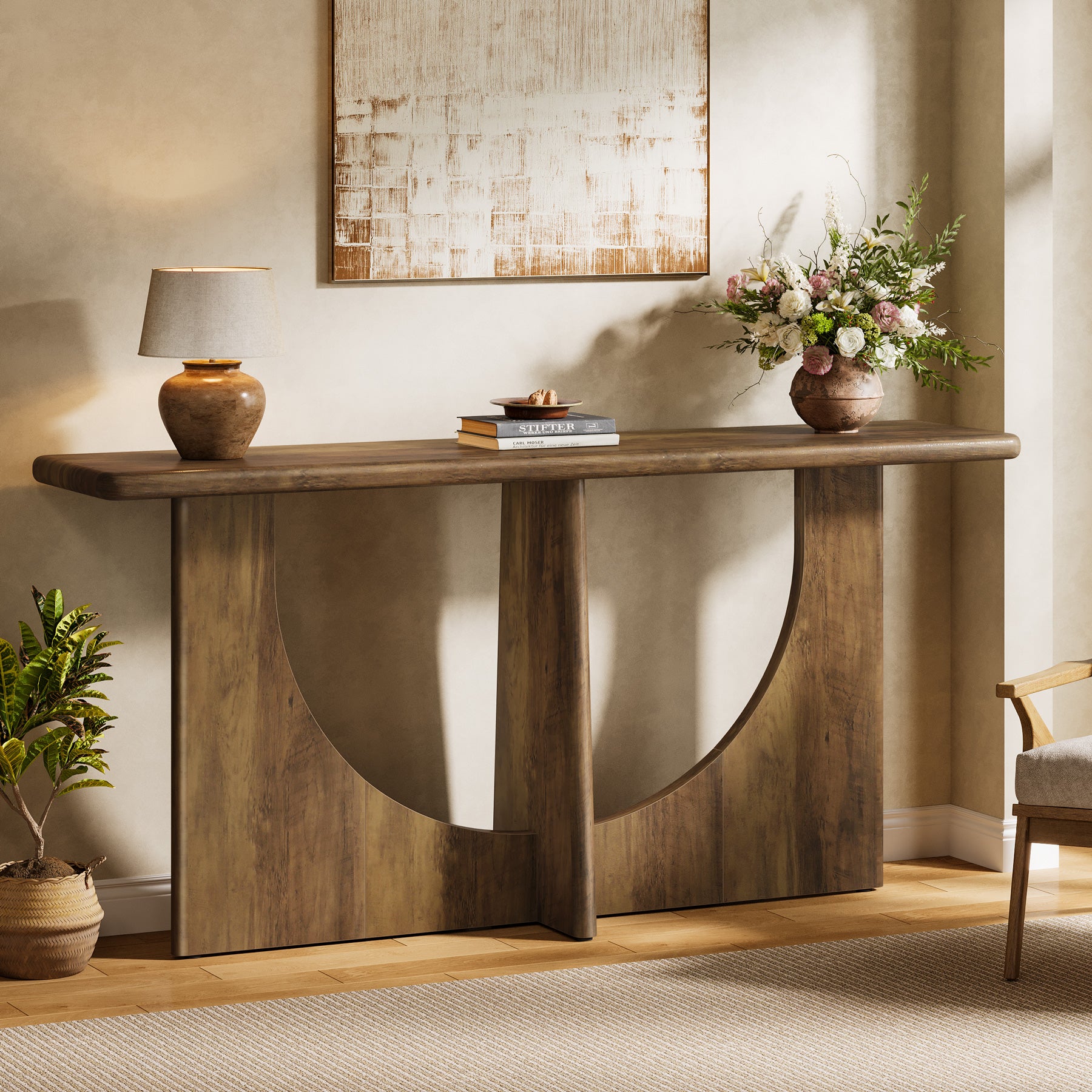 71" Console Table, Farmhouse Entryway Table with Sturdy Geometric Frame