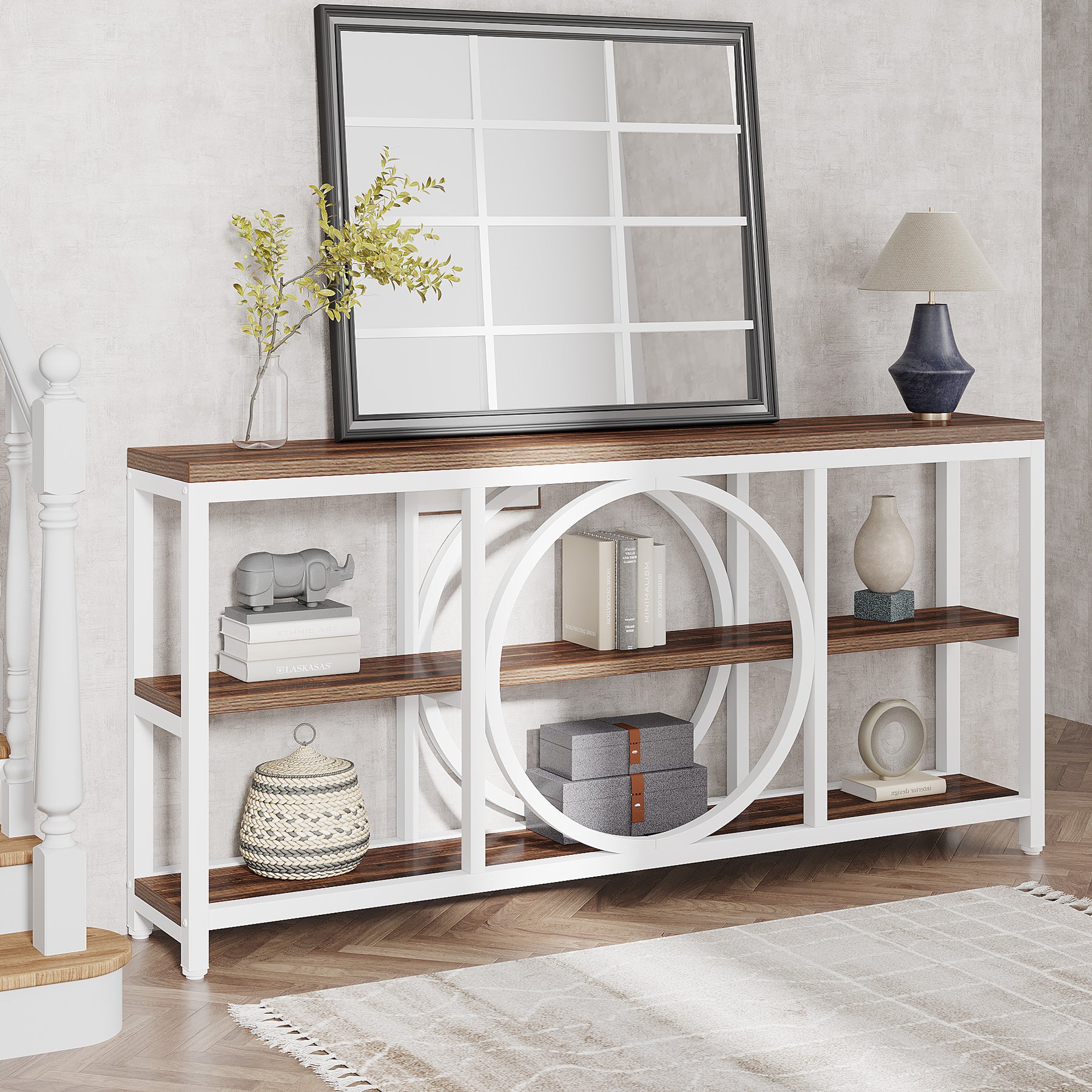 Console Table, 70.9" Narrow Sofa Table with 3 Tier Storage Shelves Tribesigns