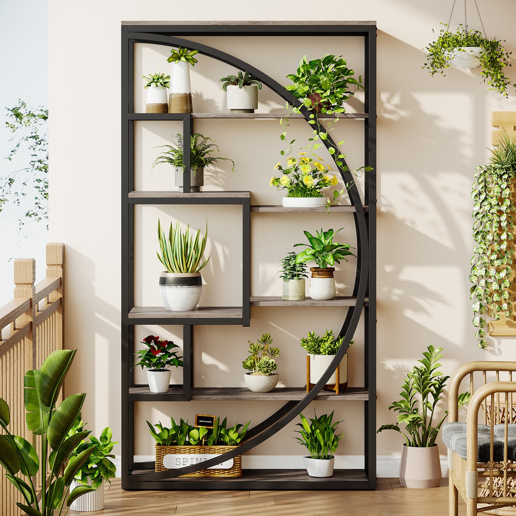 70.8” Tall Modern Geometric Bookcase, 5-Tier Etagere with 8 Open Shelves