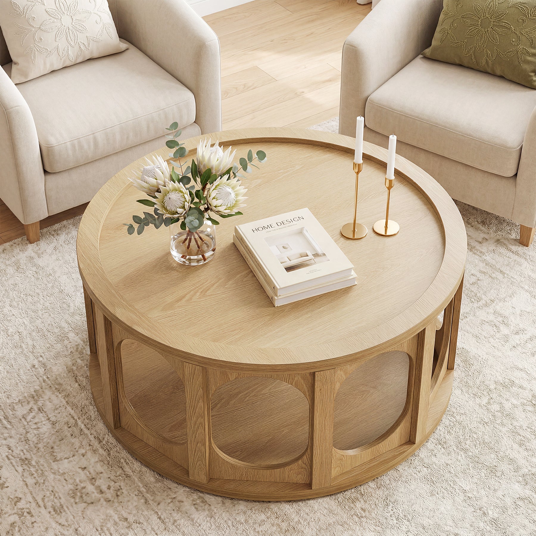 Round Coffee Table with Tray-Style Top