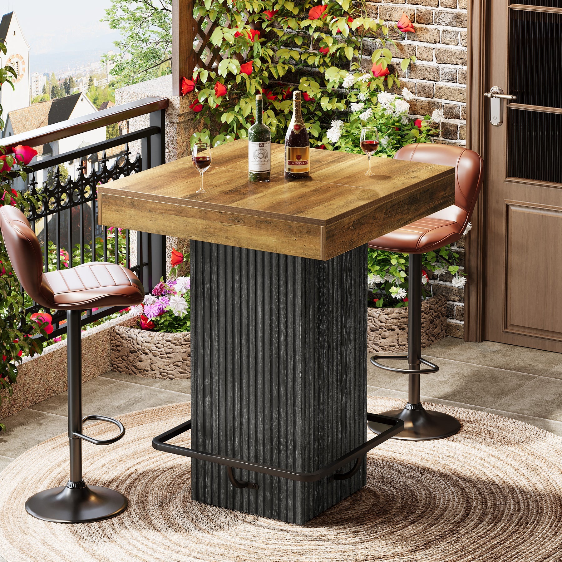 31.5" Bar Table, Square Dining Table Counter Height Table with Metal Footrest