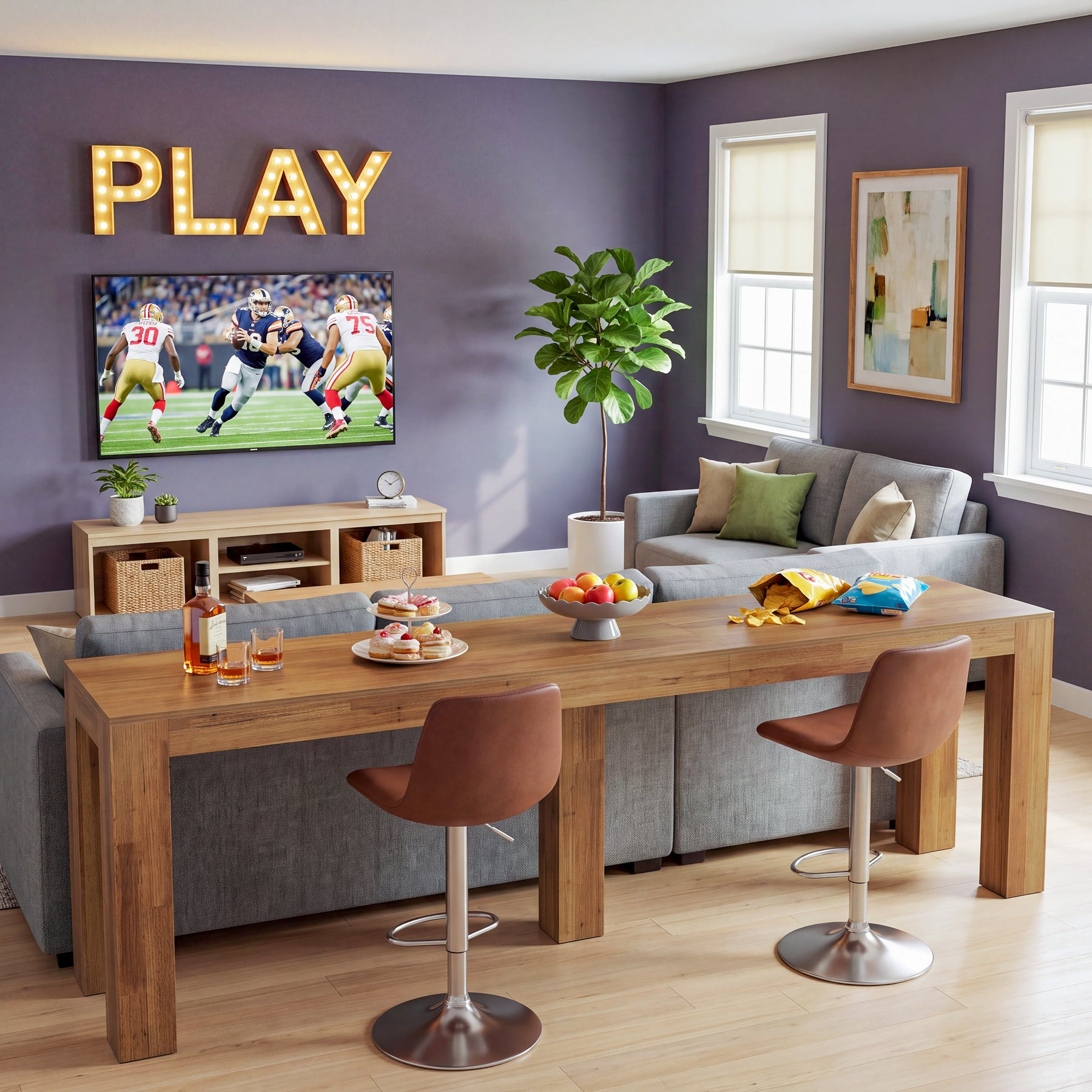 86.6" Counter Height Dining Table with 5 Legs, Wood Rectangle Bar Table for Kitchen
