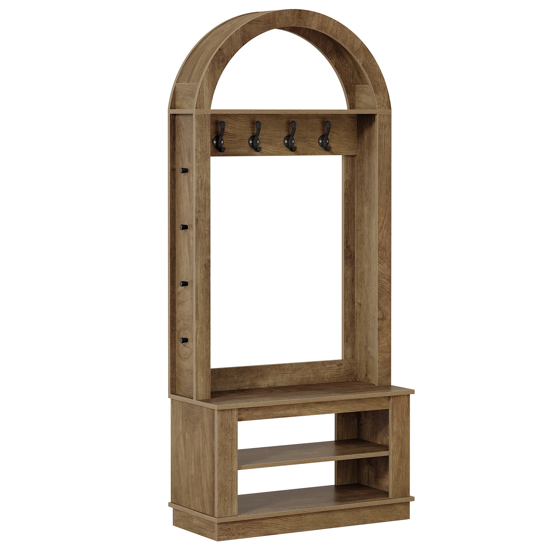 5-in-1 Hall Tree with Bench and Shoe Storage for Entryway - Arched Design, 12 Hooks