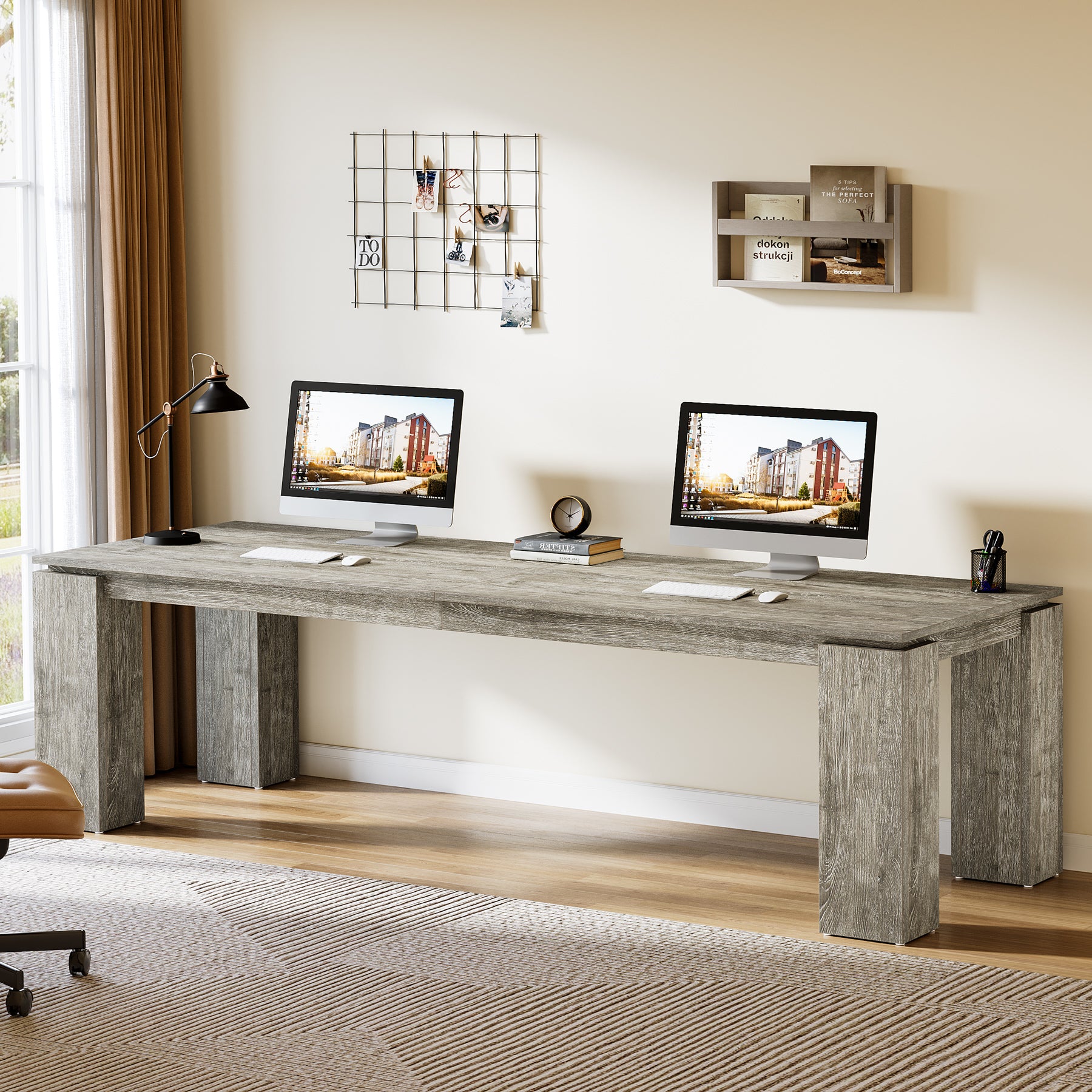 86" Two-Person Desk, Rectangle Double Computer Desk for Home Office
