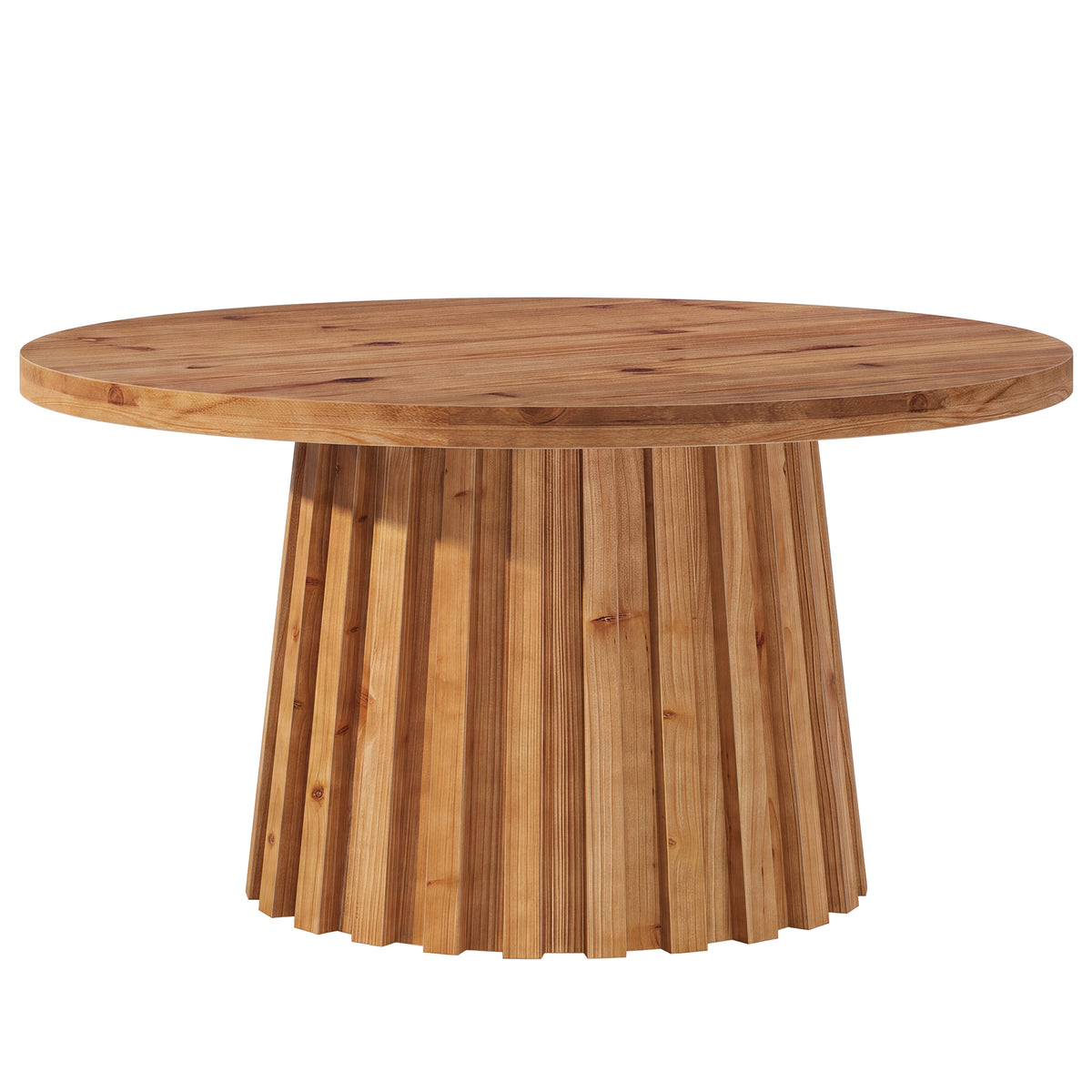 32" Round Fluted Coffee Table, Farmhouse Solid Wood Living Room, Circle Center Tea Table