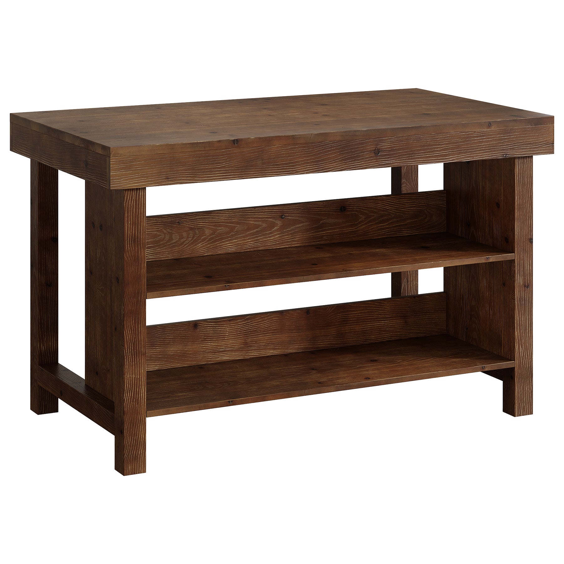 55" Farmhouse Bar Table, 3-Tier Solid Wood Bar Unit with Open Storage Shelves