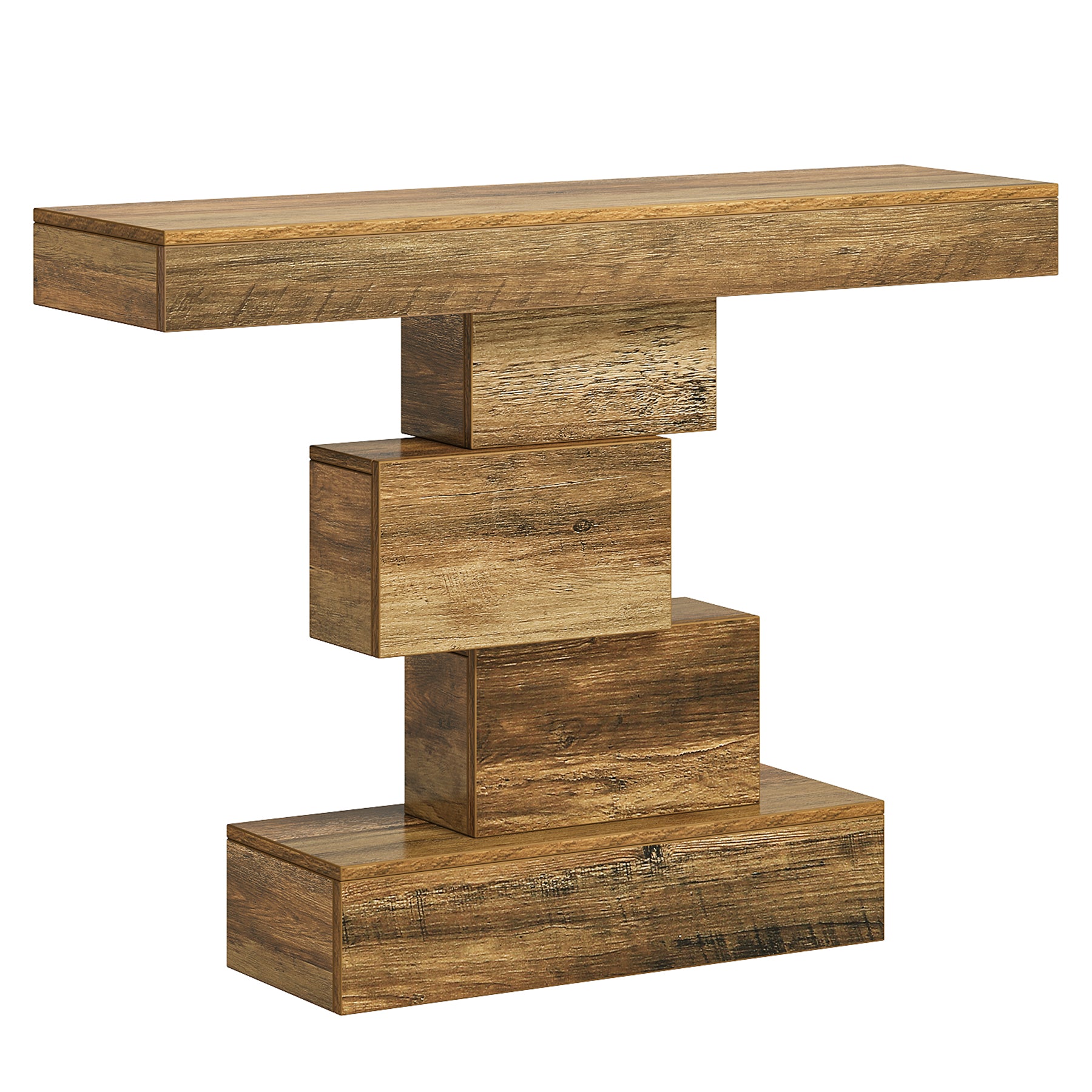 42" Console Table, Wood Sofa Table Accent Table with Geometric Base