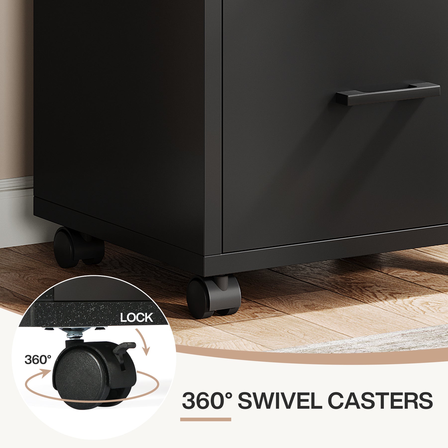 3-Drawer File Cabinet, Modern Rolling Printer Stand for Home Office