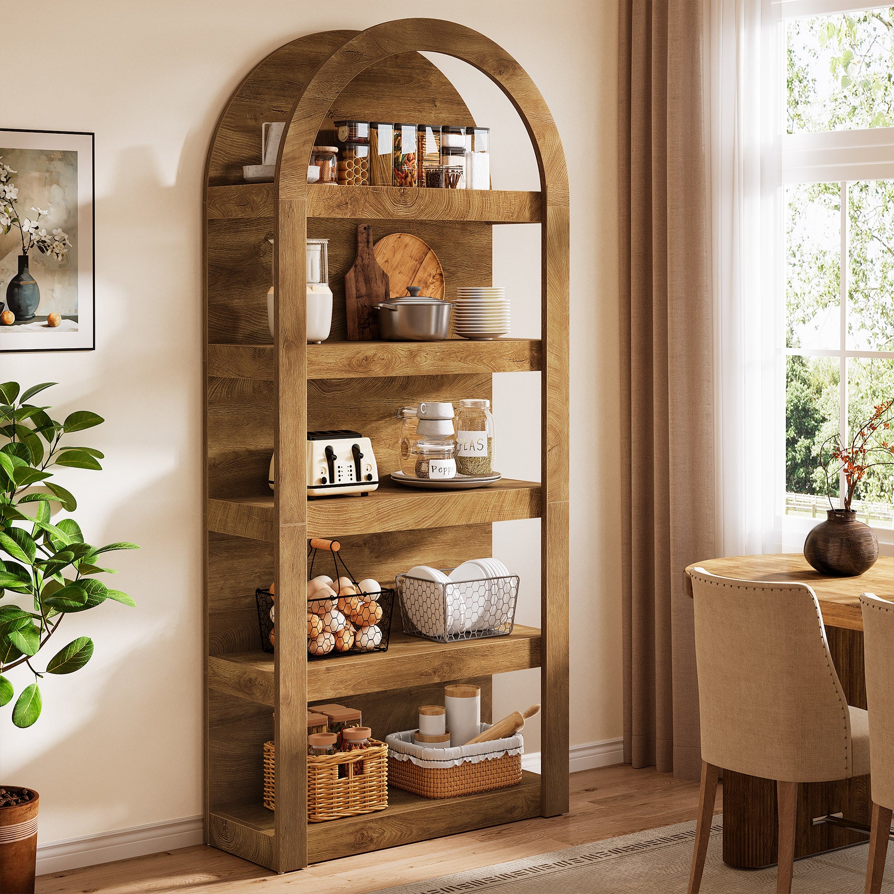 5-Tier Arched Bookshelf, 71" Tall Rack Bookcase Display Shelf for Home Office