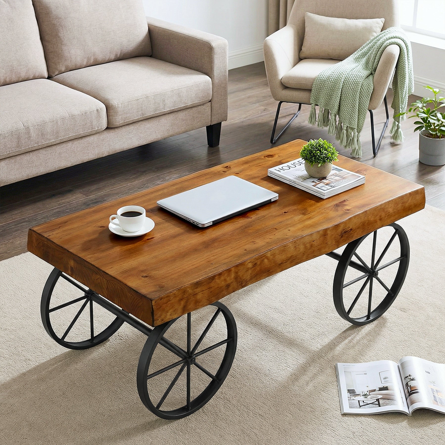 Tribesigns 47.24" Solid Wood Coffee Table, Live Edge Center Table for Living Room