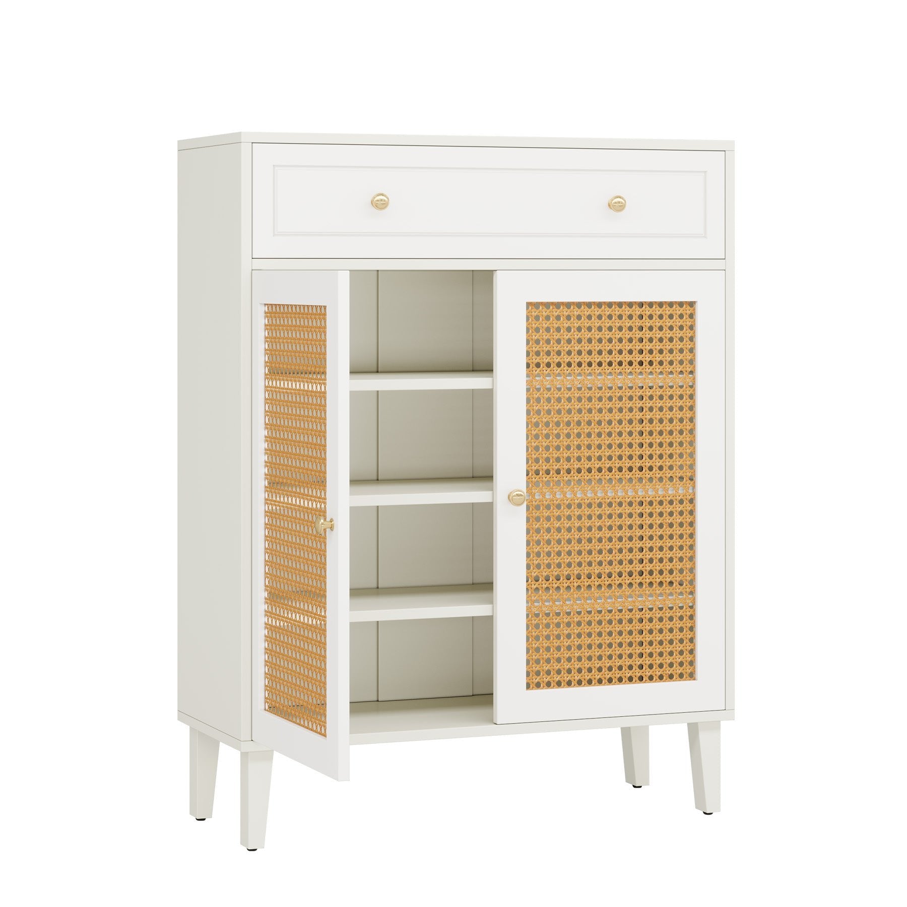 Modern Shoe Cabinet, Rattan Shoe Organizer with Doors and Drawer