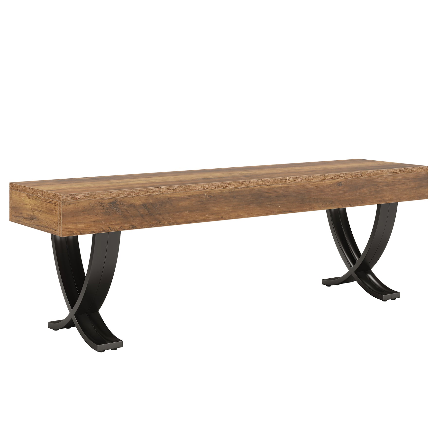 55" Entryway Shoe Bench, Industrial End of Bed Stool with Metal X-Shaped Legs