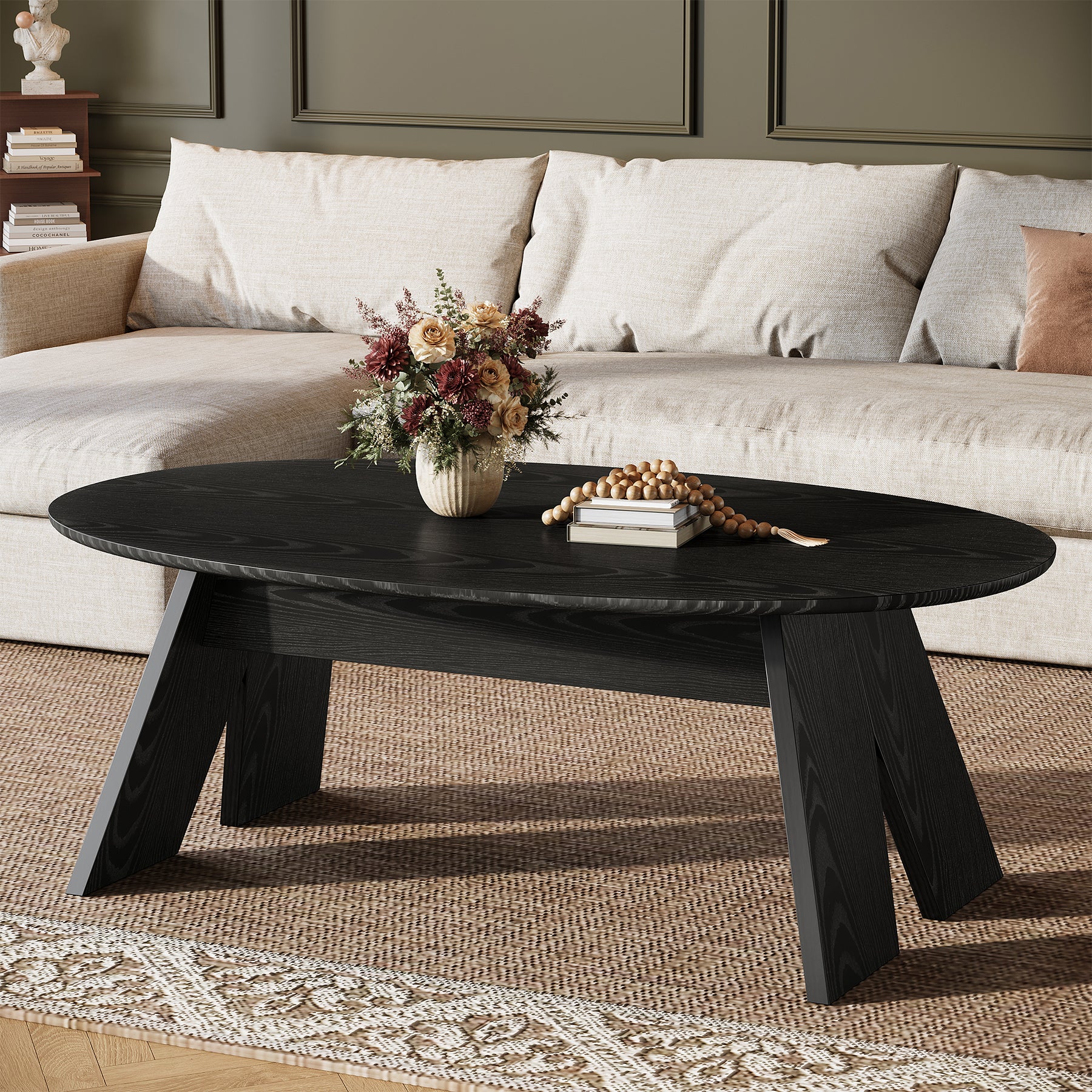 Oval Coffee Table, 47" Modern Center Cocktail Table with Angled Legs