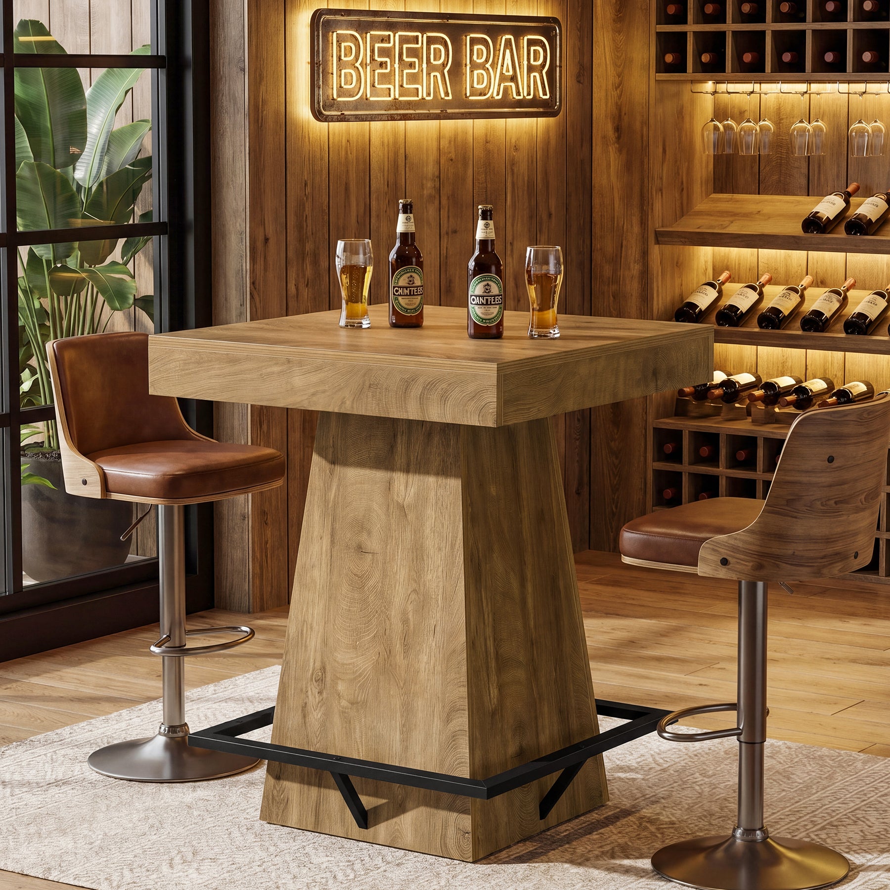Tribesigns 37.4" Square Bar Table, Pub Table with Footrest for Dining Room