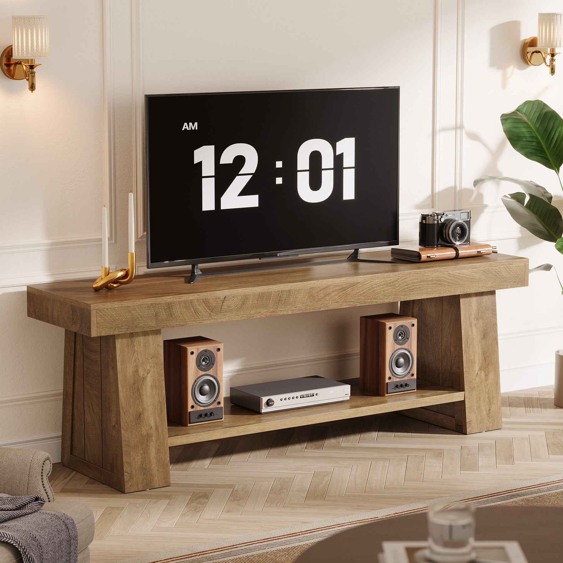 63" TV Stand for TVs up to 75", Entertainment Center with Open Storage Shelves