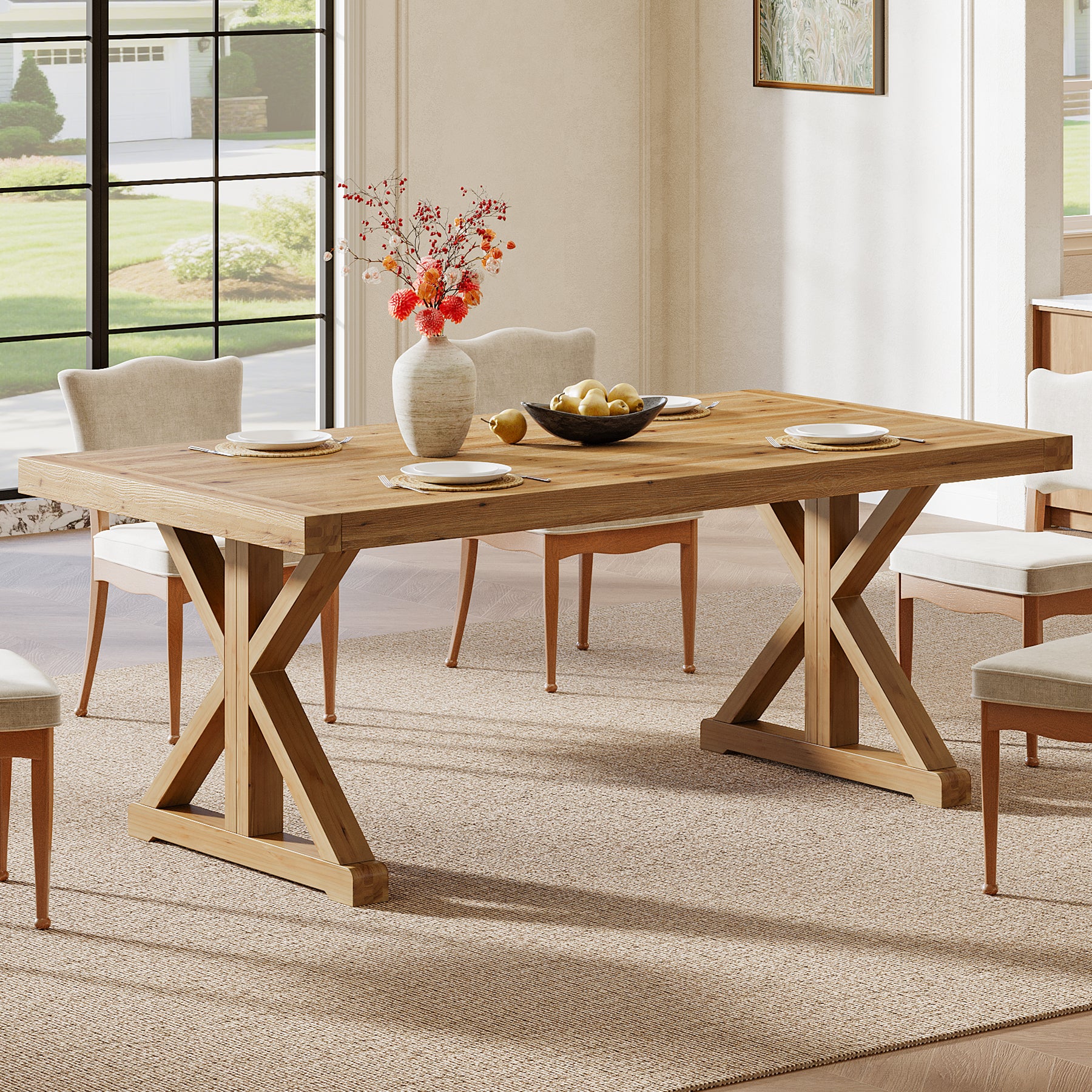 63" Solid Wood Dining Table, Rectangular Kitchen Table for 4-6