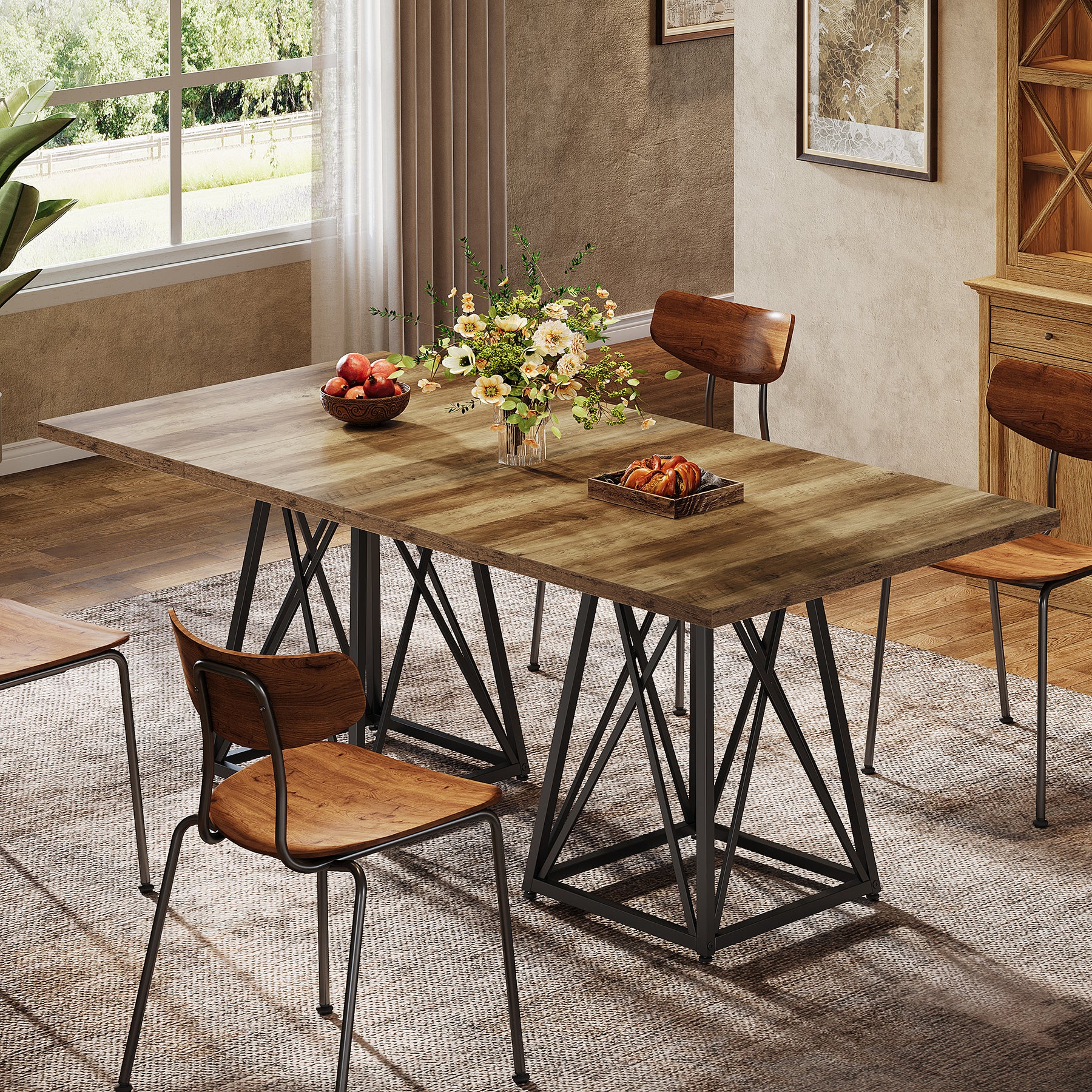 Square Dining Table for 4, 35.4" Small Kitchen Table with Metal Base