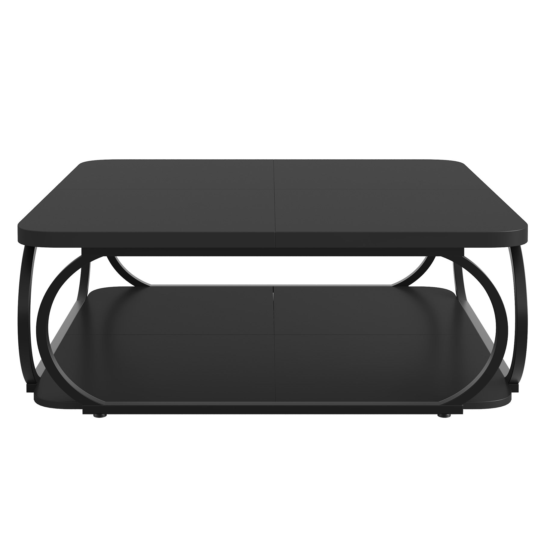 Square Coffee Table, 39" Central Cocktail Table with 2-Tier Shelves