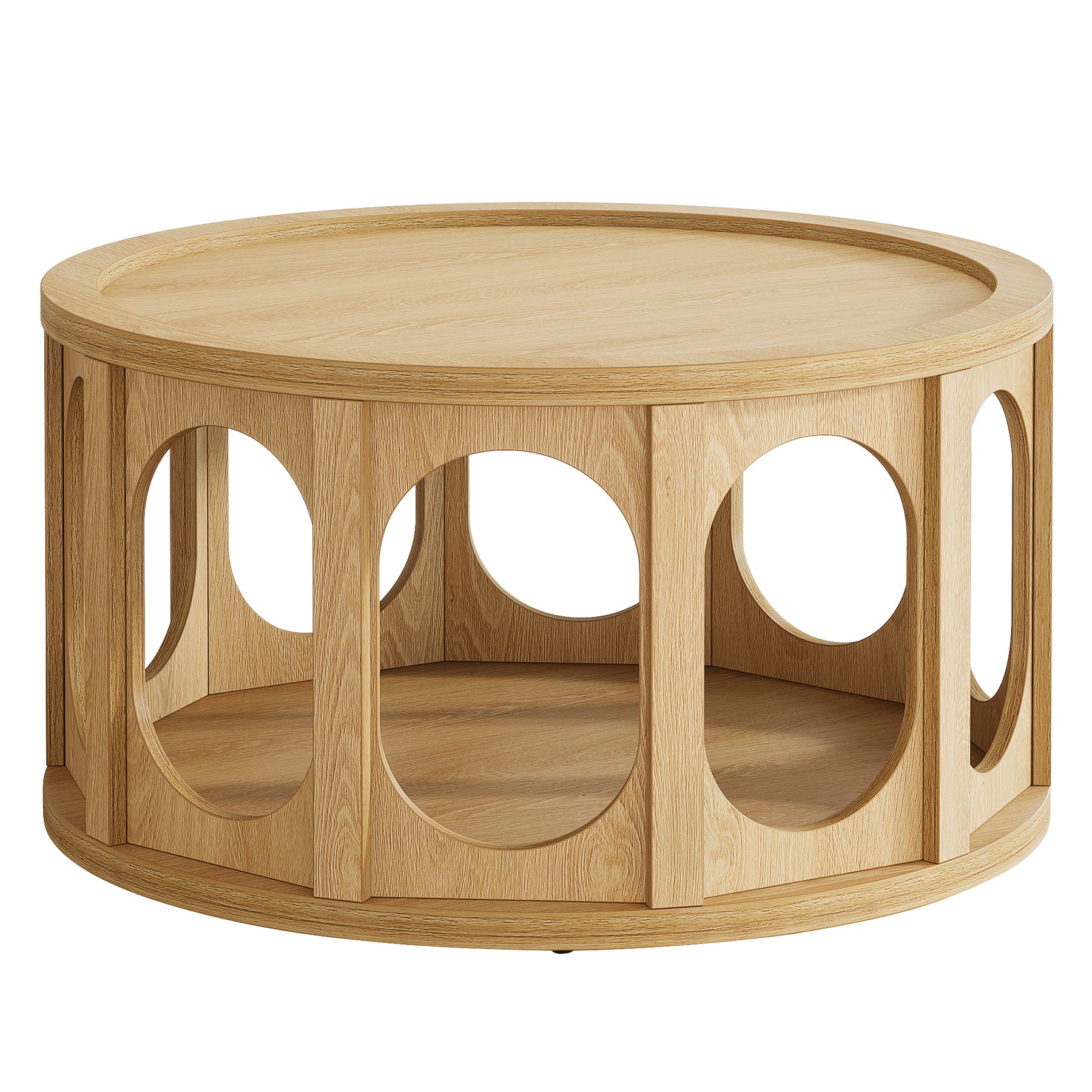 Tribesigns 31.5-Inch Modern Round Coffee Table with Open Storage Shelf, Wood Grain Center Table for Living Room