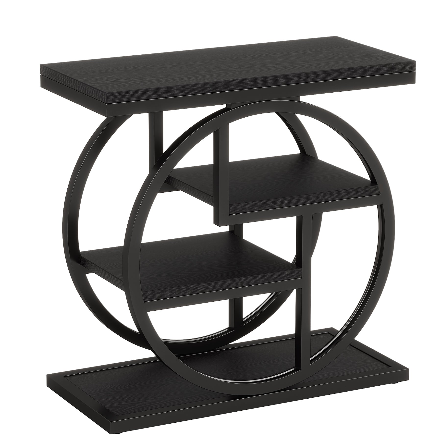 Wood End Table, 4-Tier Side Table with Storage Shelves