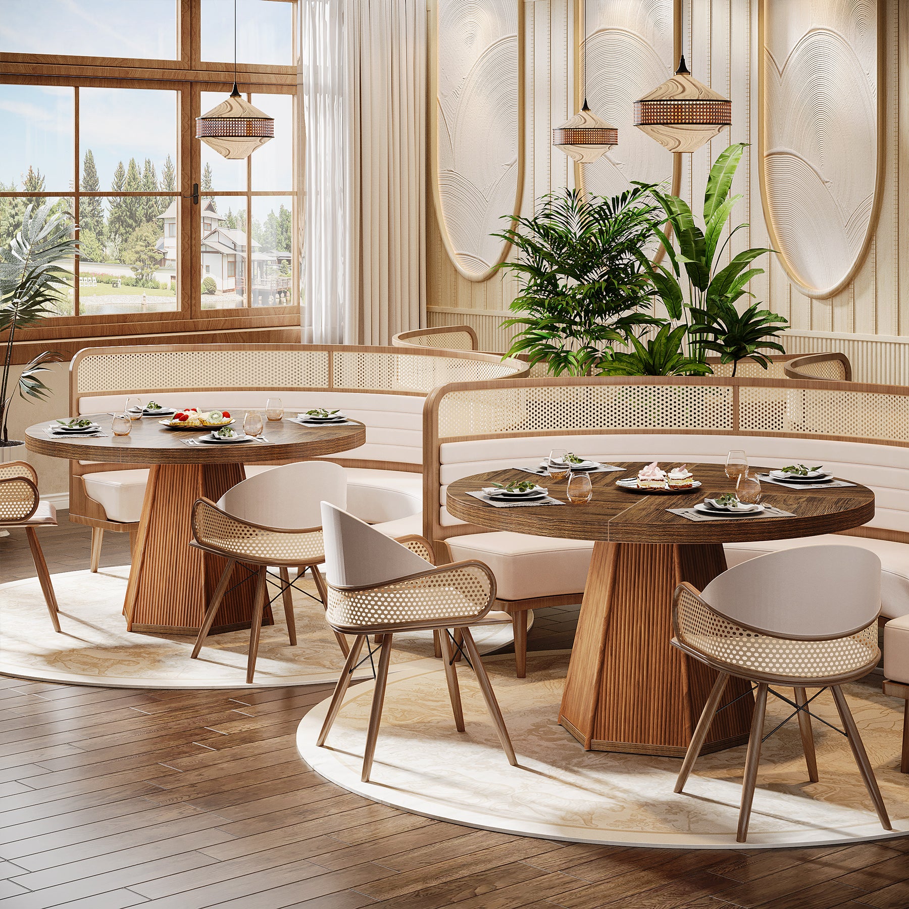 47" Round Dining Table, Farmhouse Kitchen Dinner Table for 4