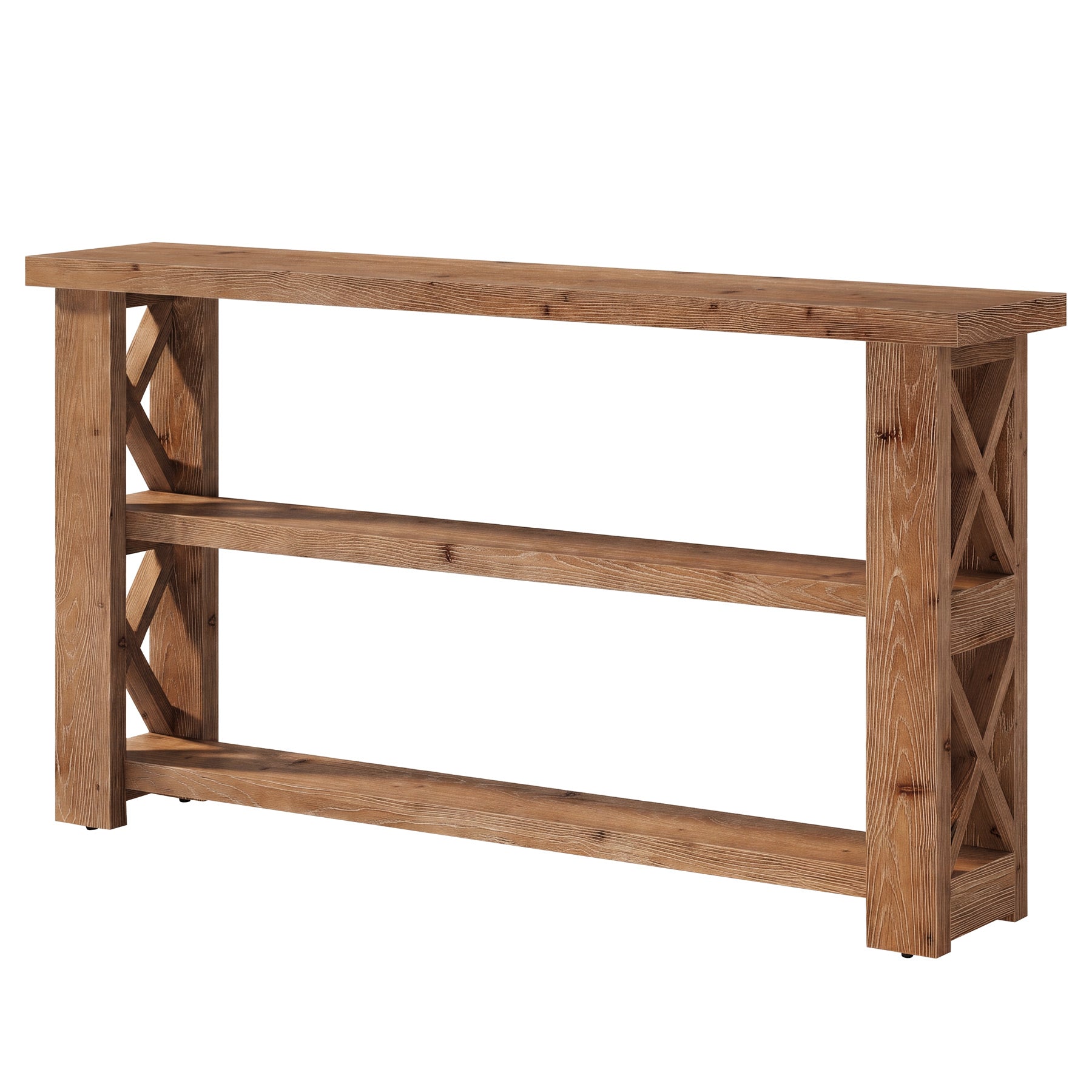 3-Tier Solid Wood Console Table, 63" Sofa Table Behind the Couch for Entryway, Living Room
