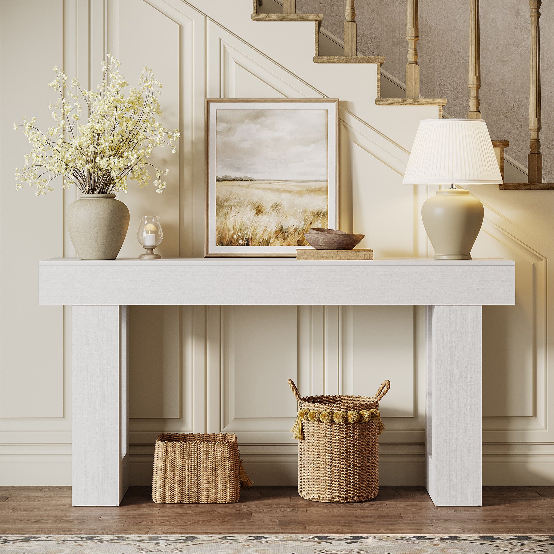 63" Wood Sofa Table, Chunky Console Table for Entryway