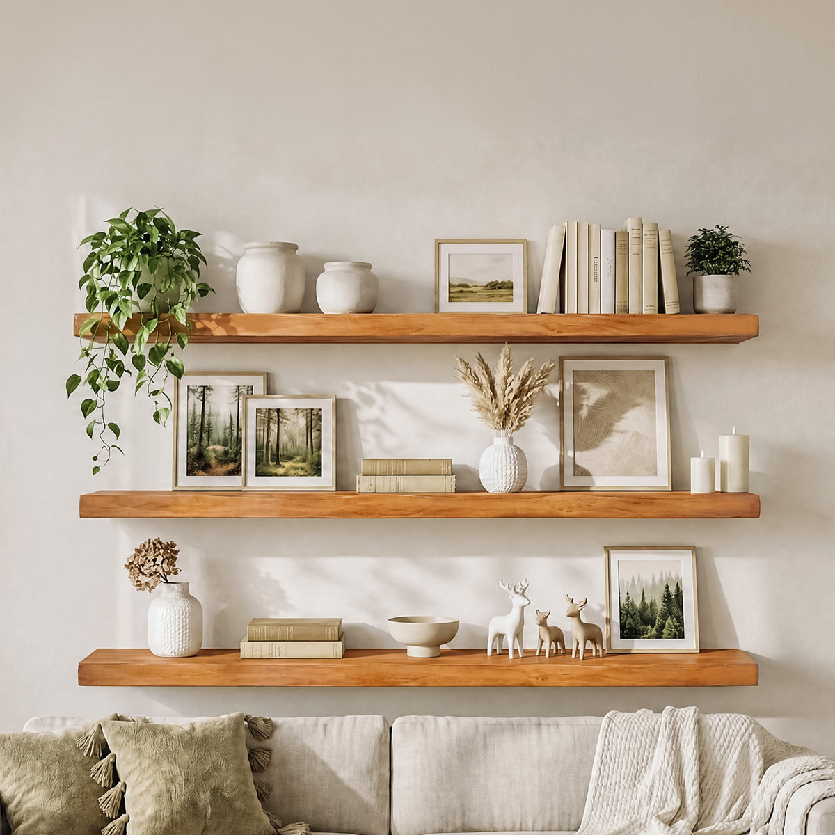47.2" Floating Shelves for Wall Set of 3, Solid Wood Live Edge Wall Shelves