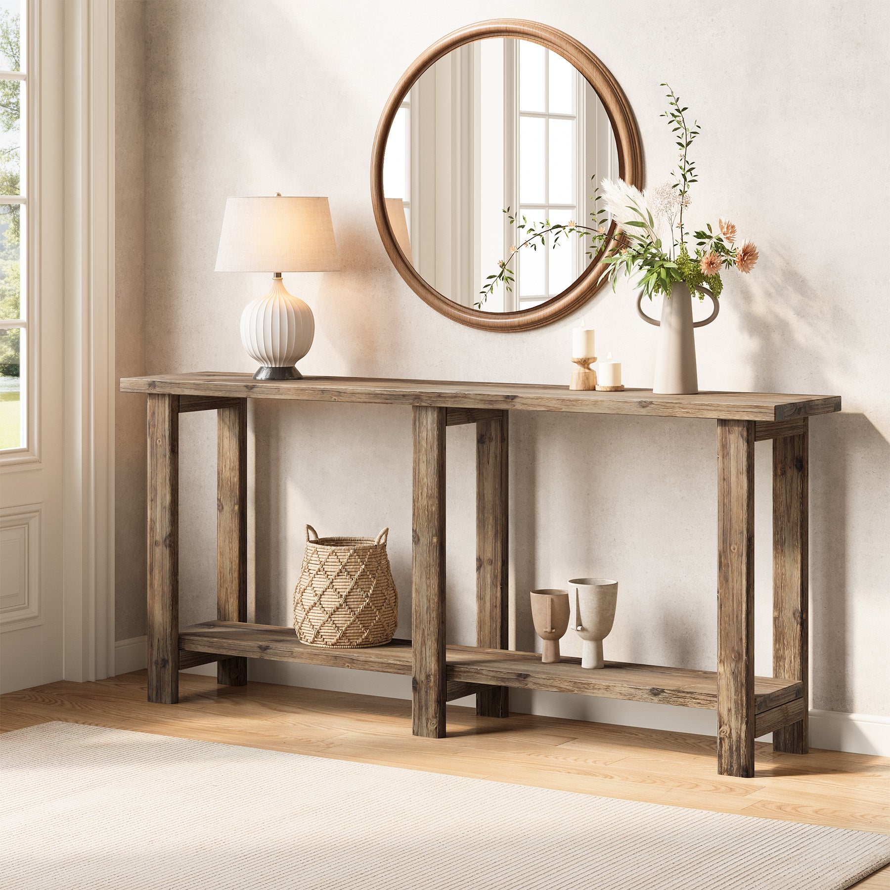 Solid Wood Console Table, 70.9" Sofa Table Behind Couch for Entryway