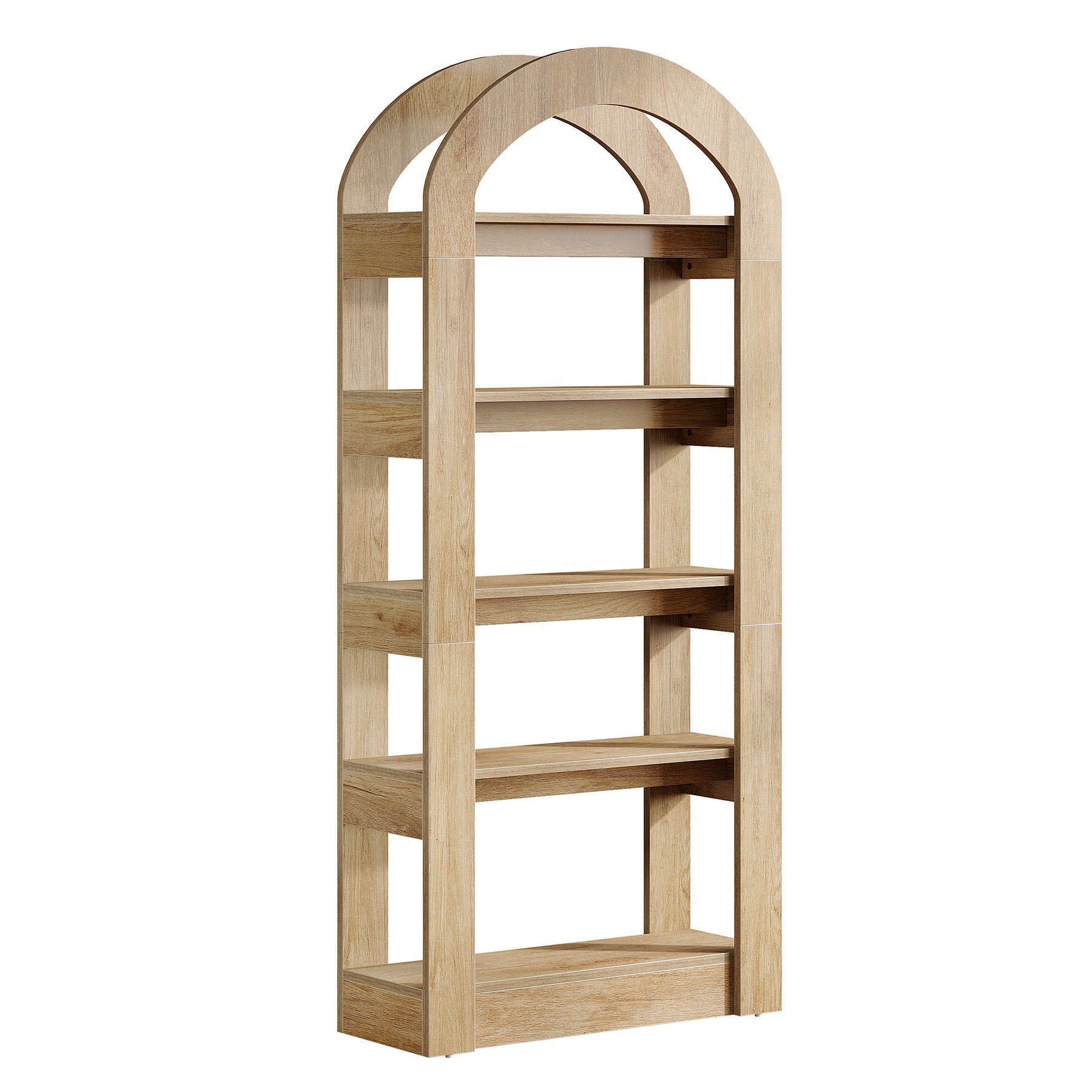 5-Tier Wooden Bookshelf with Arched Top, Tall Display Bookcase Shelf
