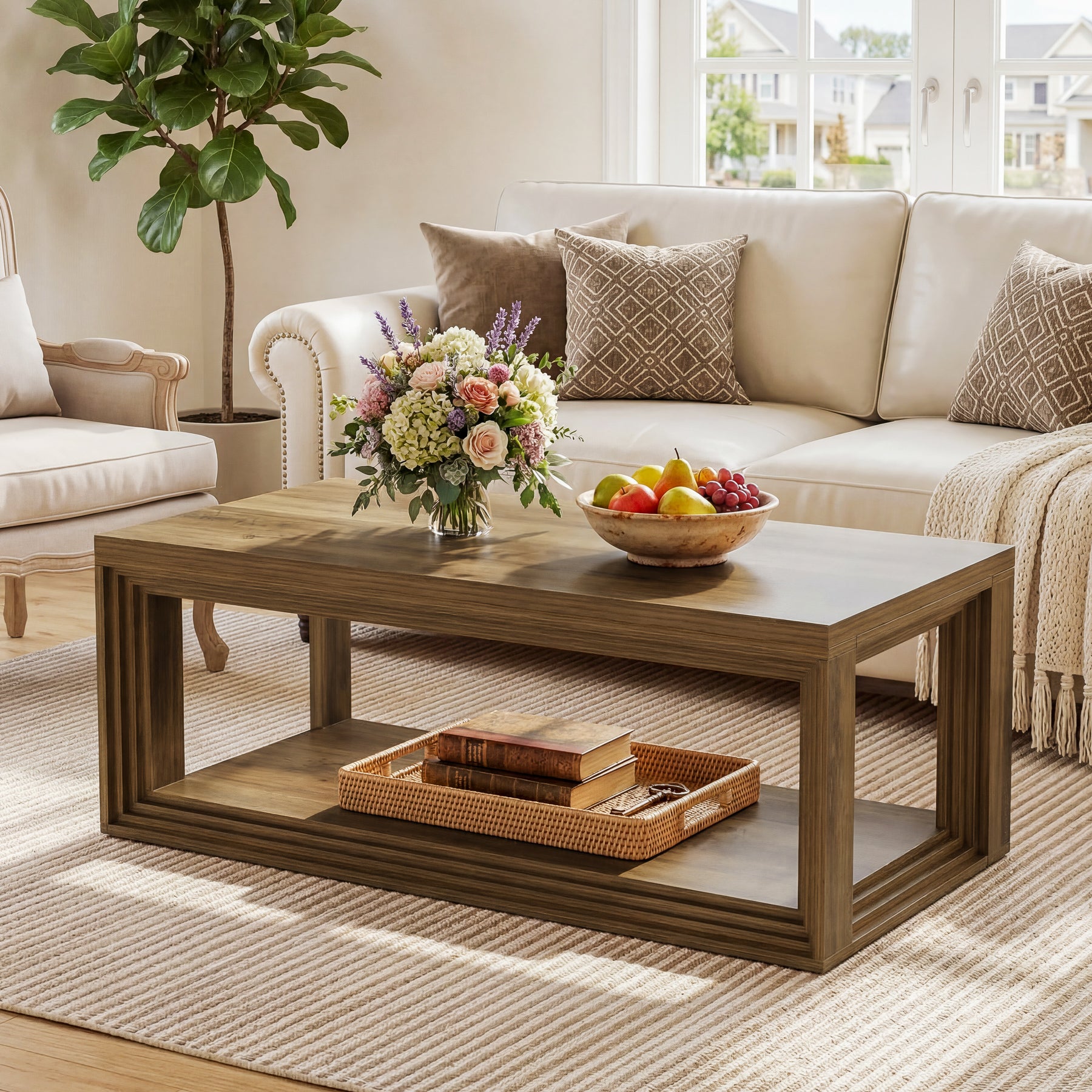 Rectangular Coffee Table with Open Storage Shelf