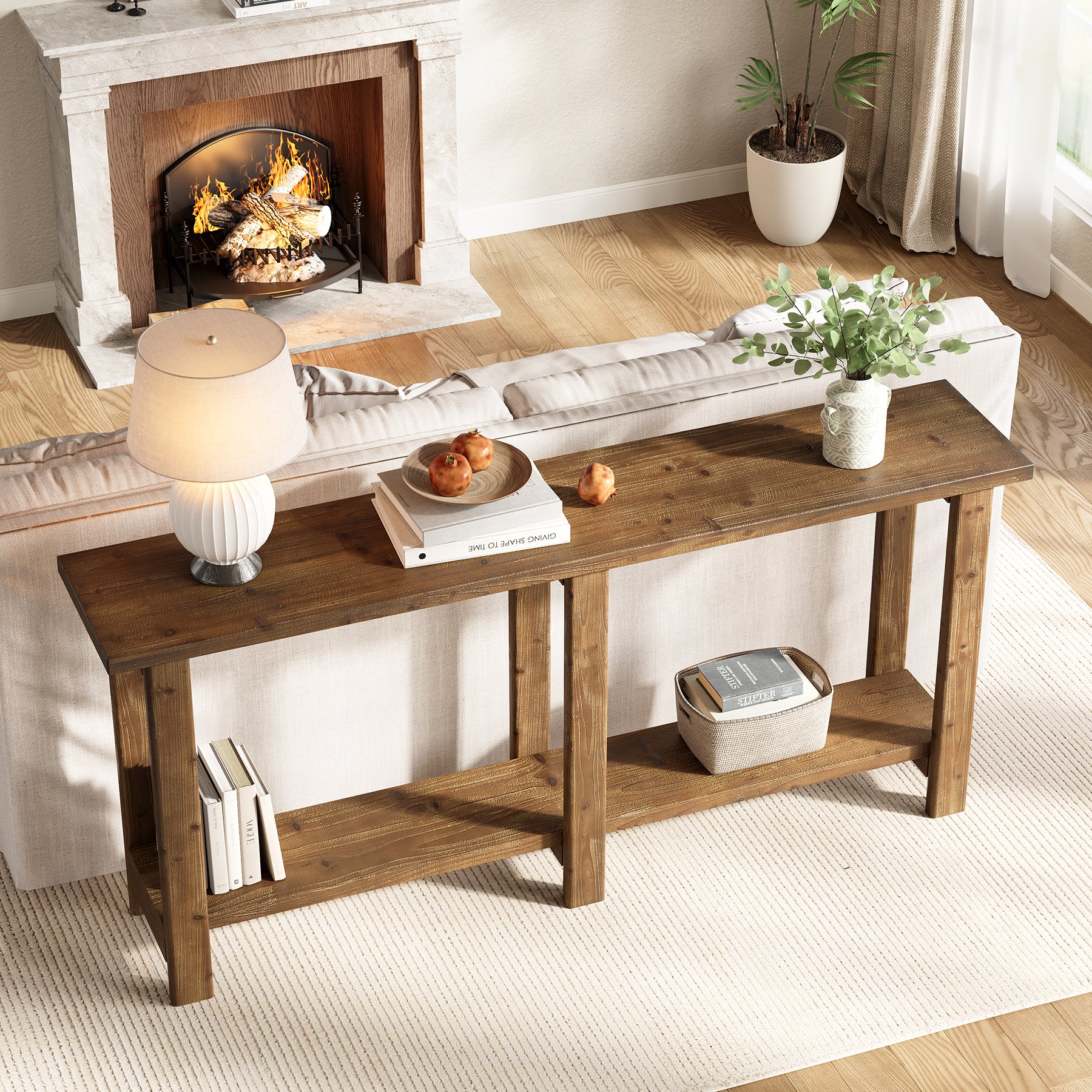 Solid Wood Console Table, 70.9" Sofa Table Behind Couch for Entryway