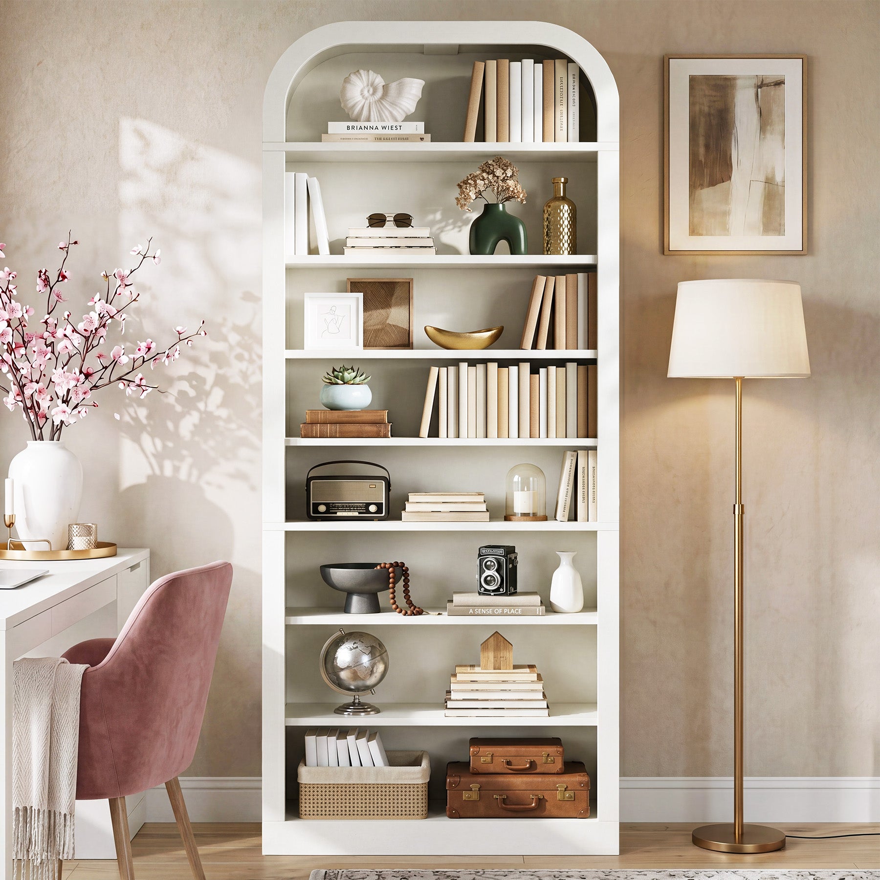 8-Tier Arched Bookshelf, 74” Tall Bookcase Open Display Shelf for Home Office