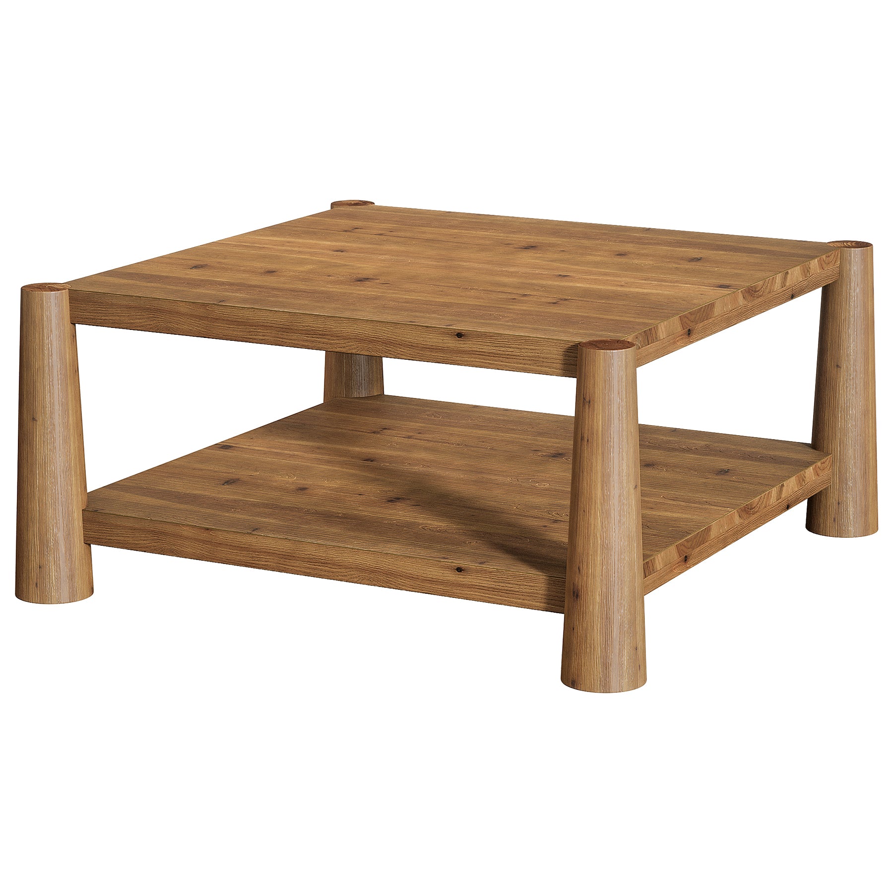 Square Solid Wood Coffee Table, 34" Farmhouse Center Table with 2-Tier Storage