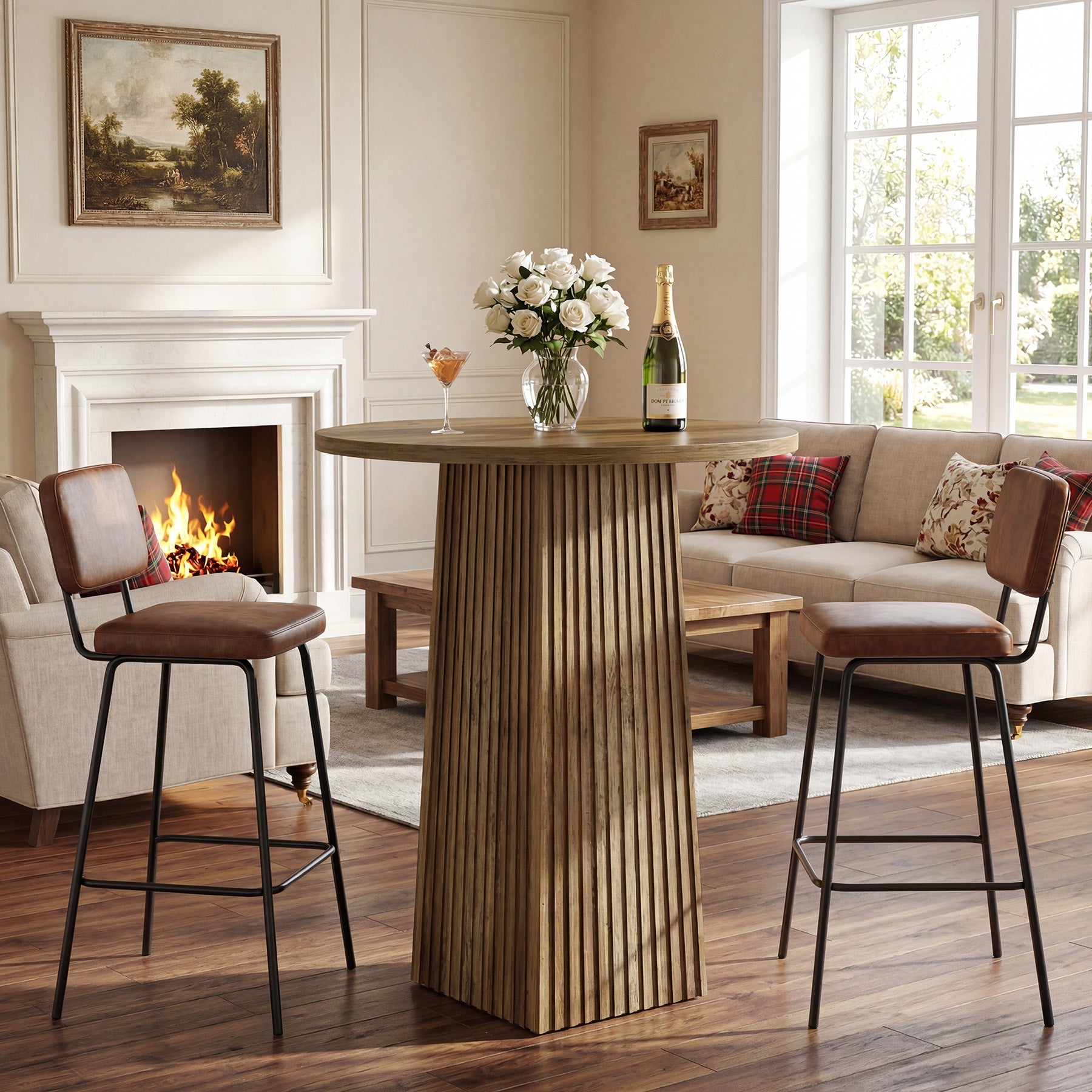 Round Bar Table, 31.5" Pub Table Dining Table for Dining Room, Kitchen