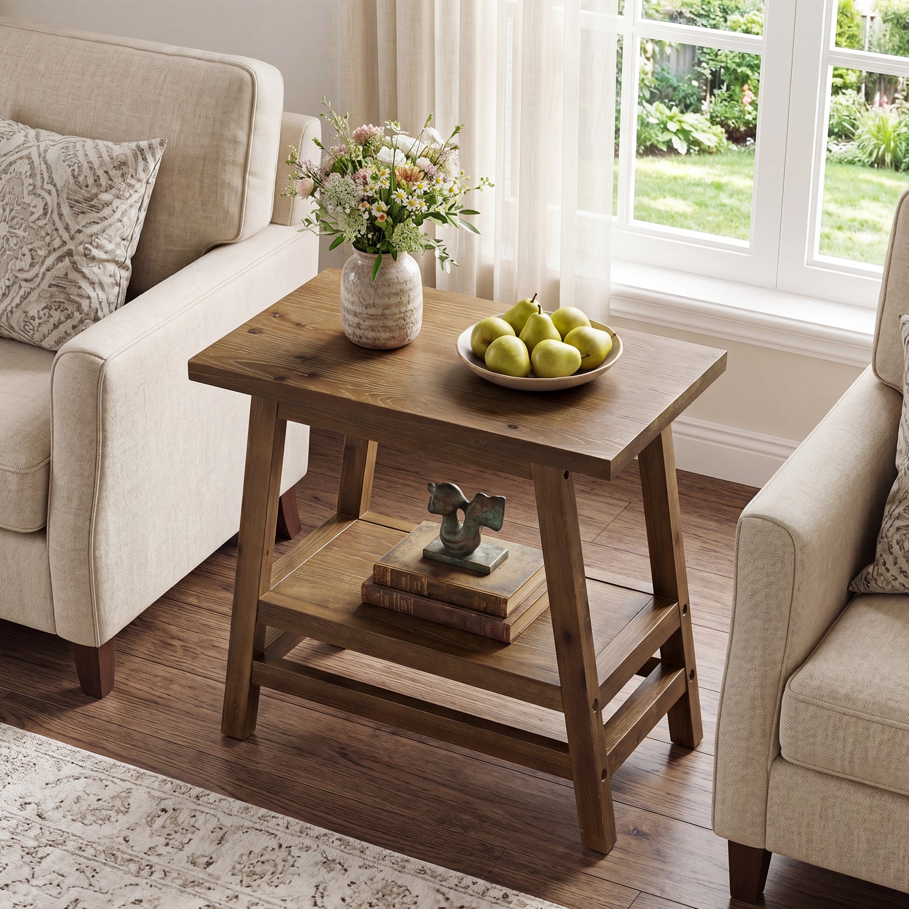 2-Tier Small Side Table, Farmhouse Rectangular Nightstand for Living Room, Bedroom