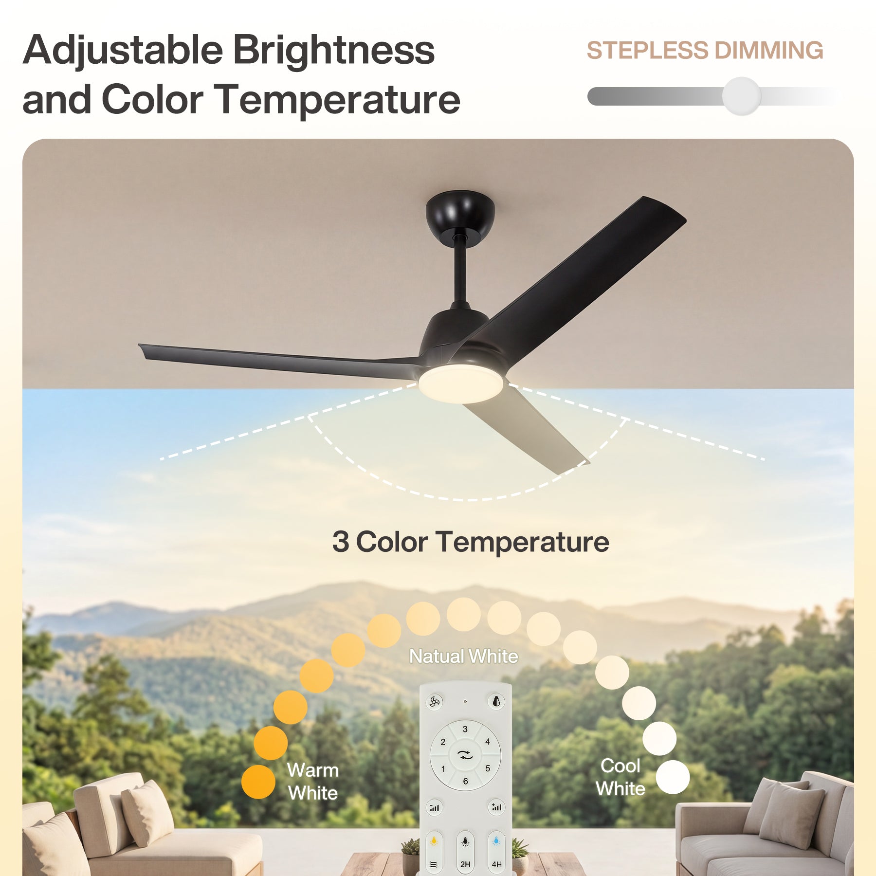 52" Outdoor Ceiling Fans with Lights and Remote, IP66 Waterproof Ceiling Fan With 2 Downrods