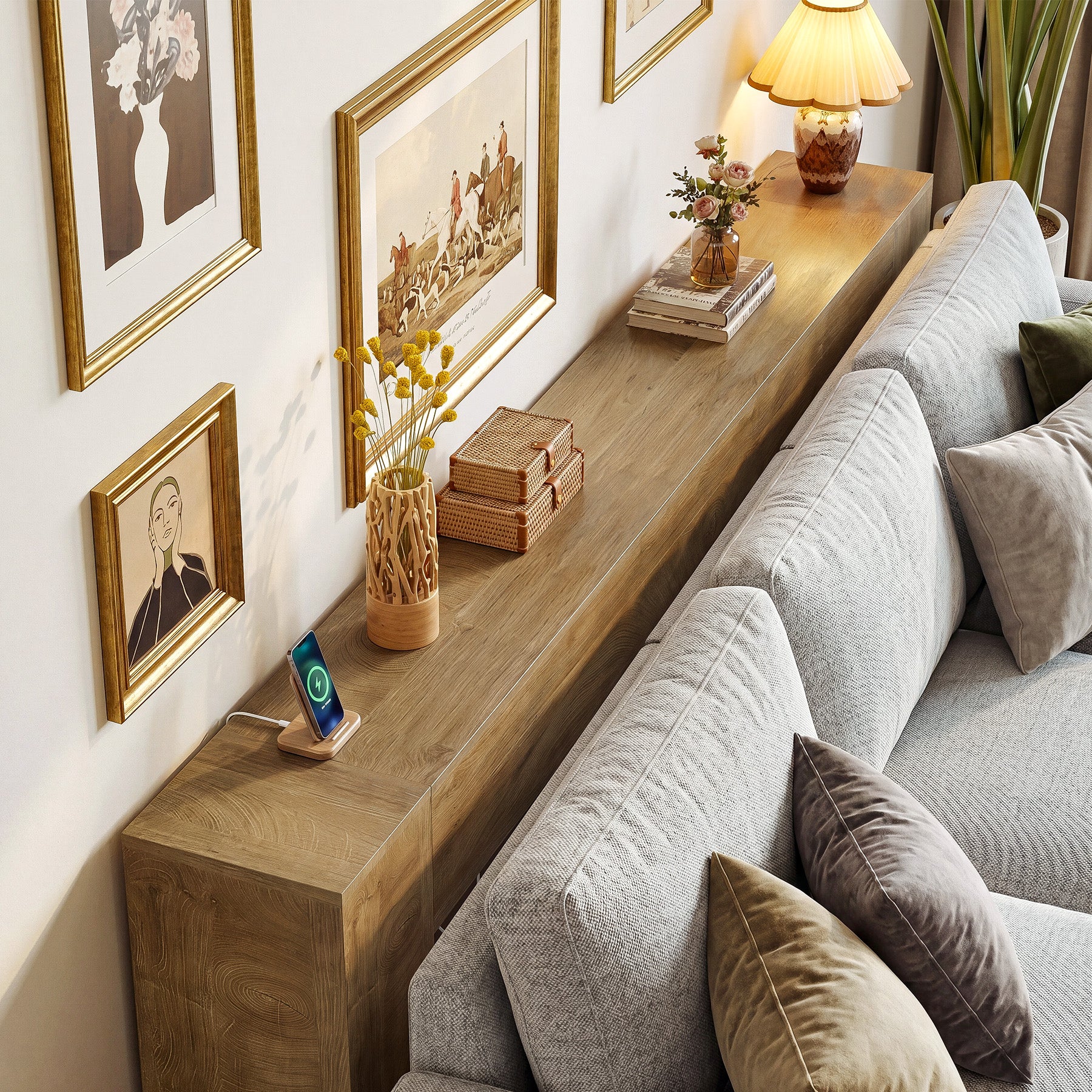 79" Extra Long Console Table, Farmhouse Sofa Table with Double Pedestal Base for Entryway & Living Room