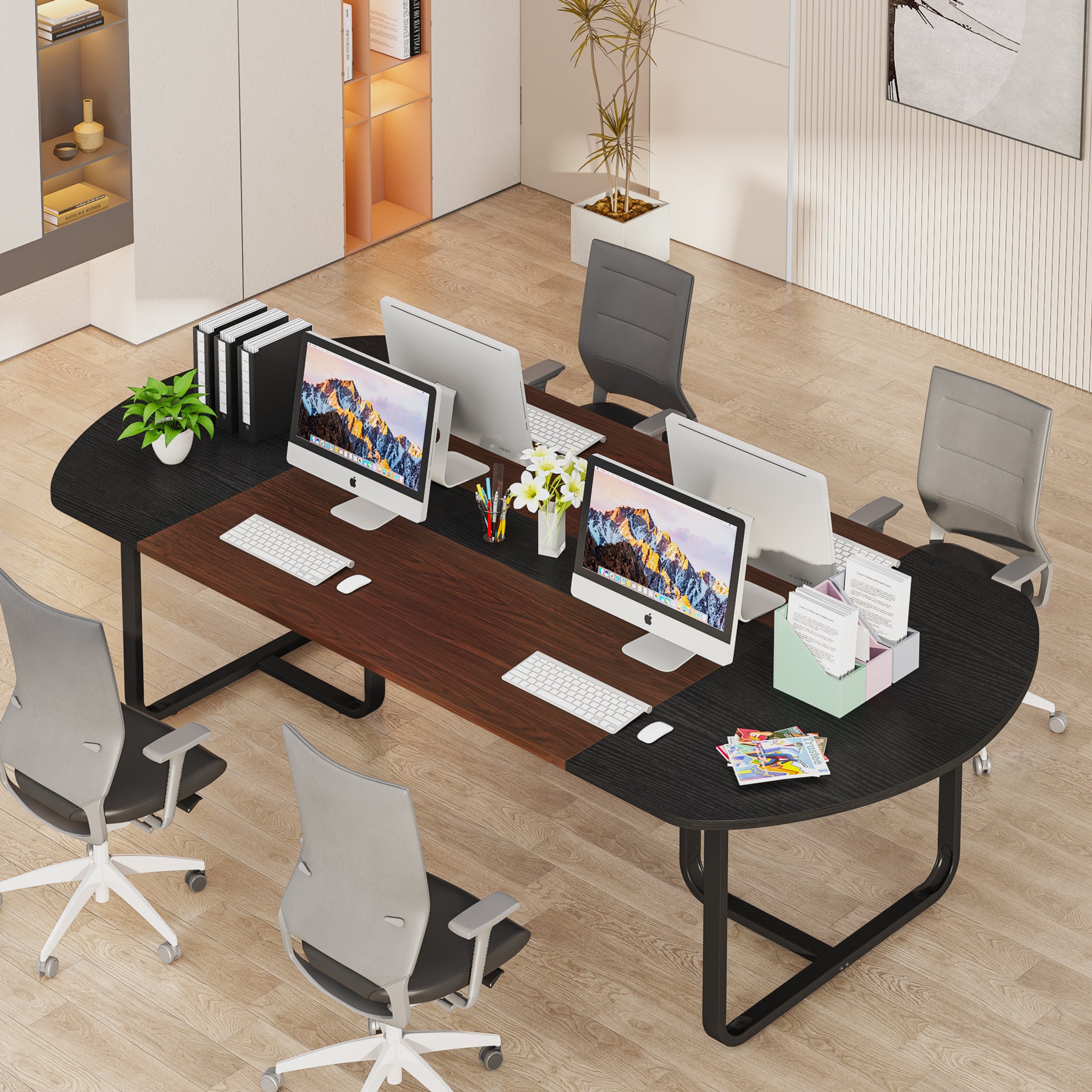 70.86" Oval Executive Desk, Modern Computer Meeting Table for Home Office Tribesigns
