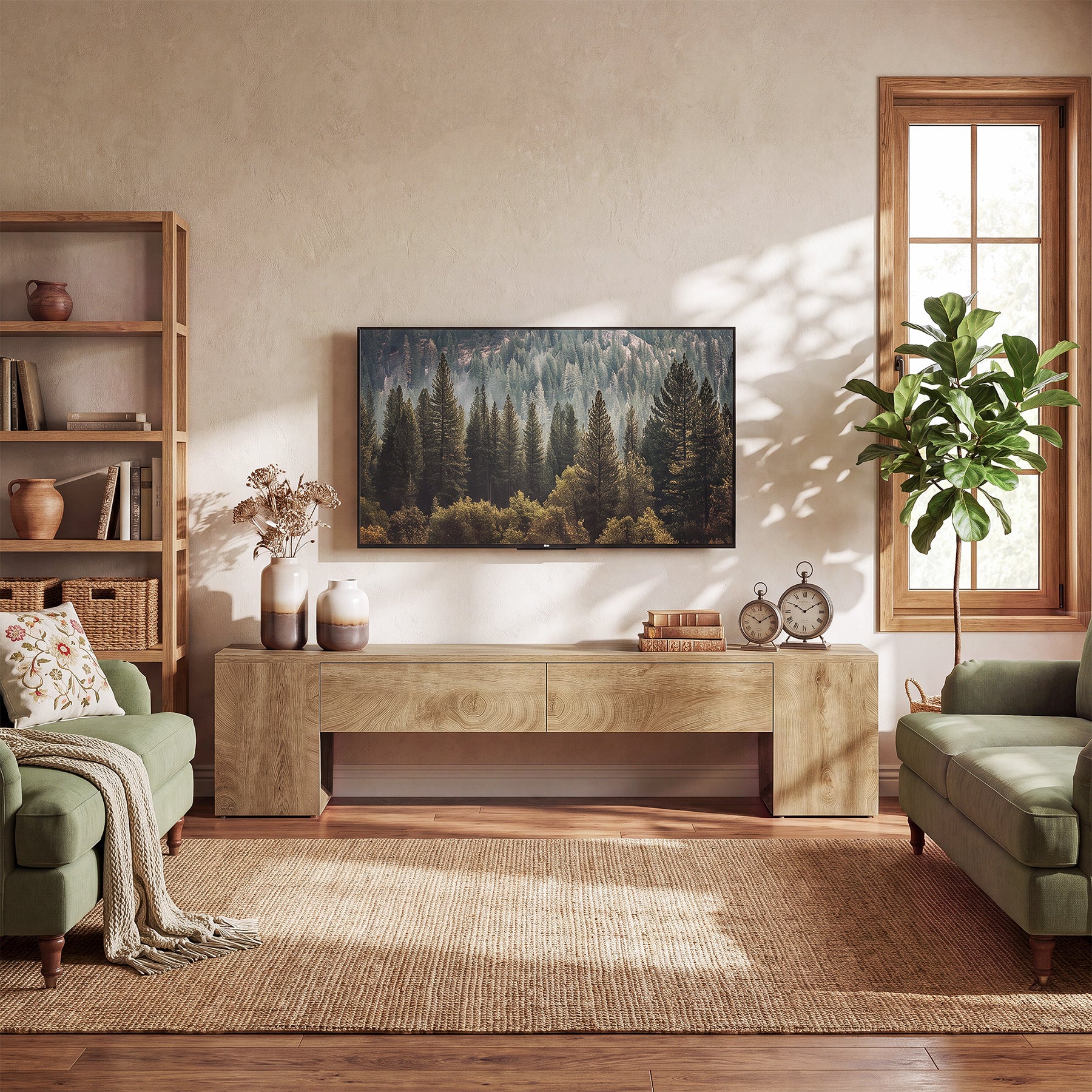 86" Extra-Long TV Stand, Media TV Console with Double Drawers for TVs up to 90 Inch