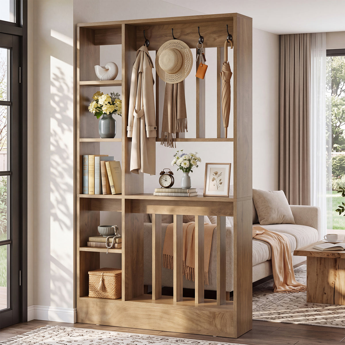 70.9" Room Divider with Shelves, Freestanding Wall Partition for Living Room, Bedroom