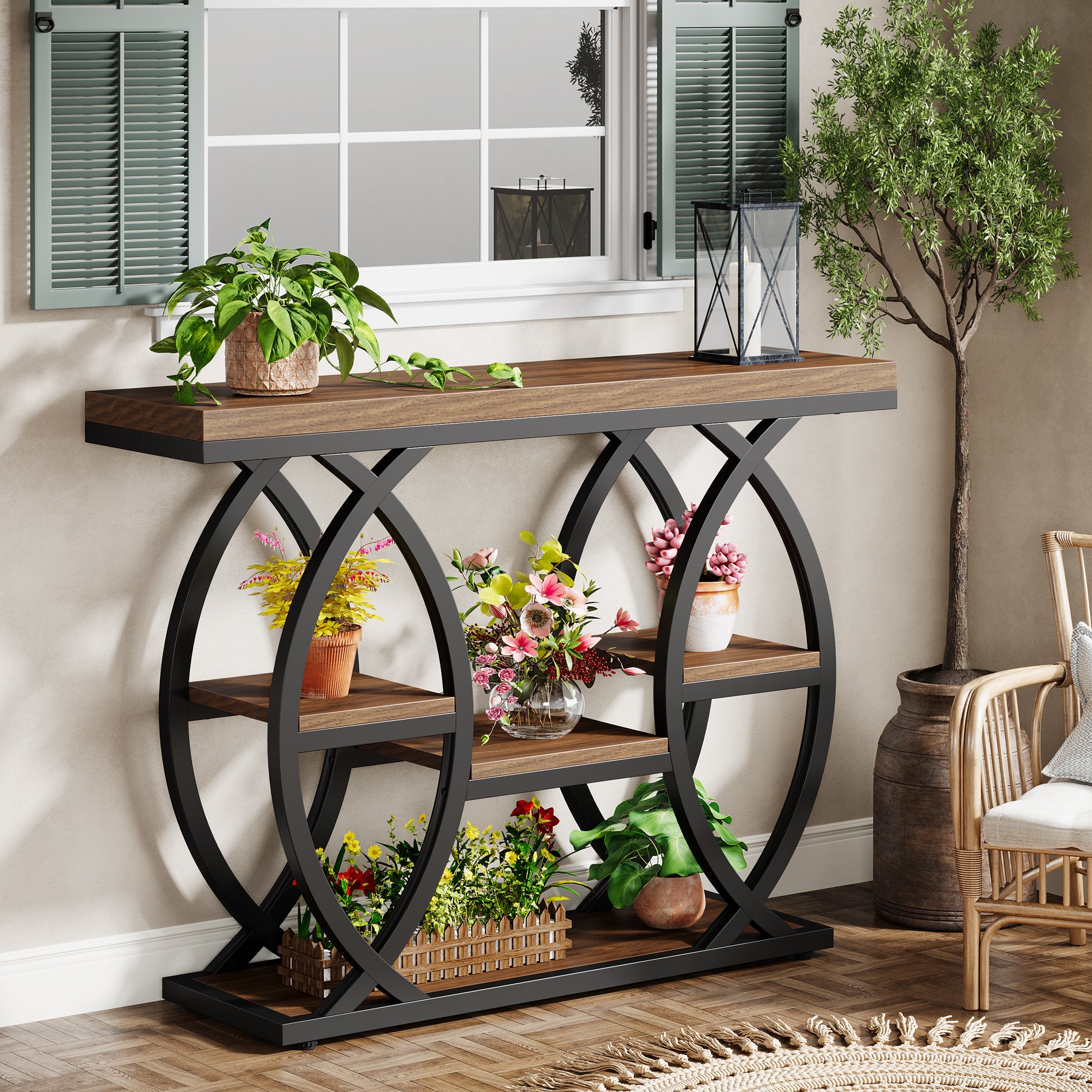 39.4" Console Table, Industrial 4-Tier Sofa Table Entryway Table with Storage Shelves