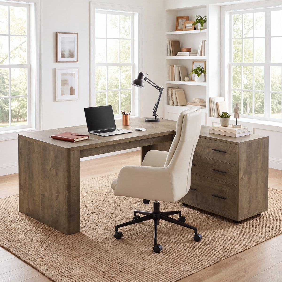 63" L-Shaped Executive Desk, Large Computer Desk with Mobile File Cabinet for Home Office
