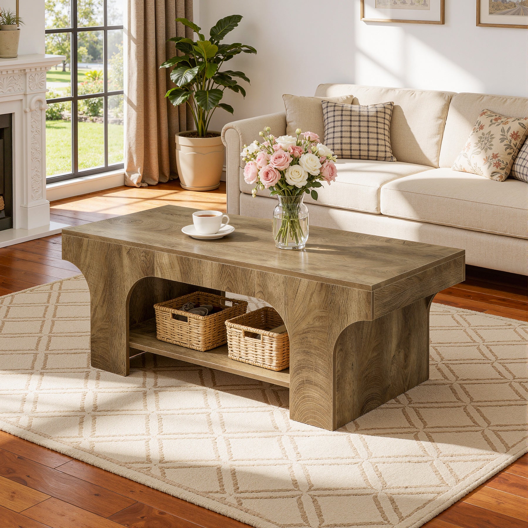 Tribesigns 47.24" Coffee Table, 2-Tier Farmhouse Center Table for Living Room