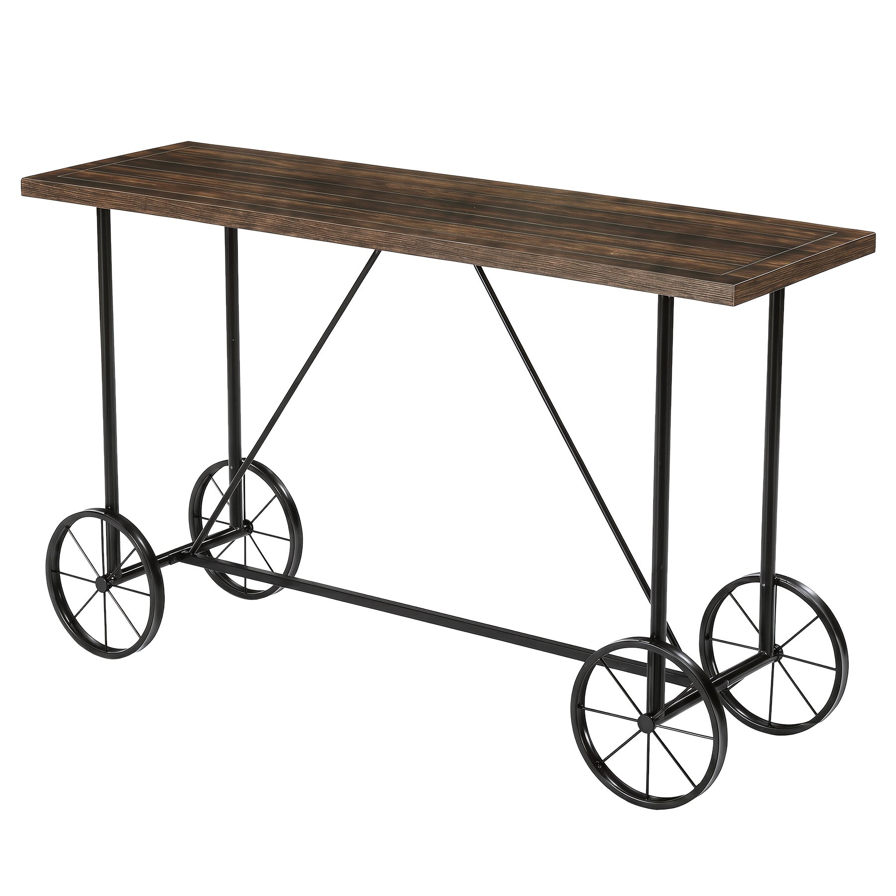 63" Bar Table, Industrial Counter Height Dining Table with Bicycle-Inspired Metal Base