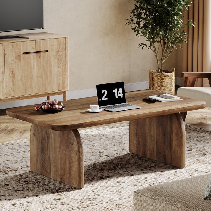 47" Farmhouse Coffee Table, Rectangular Wooden Center Table for Living Room